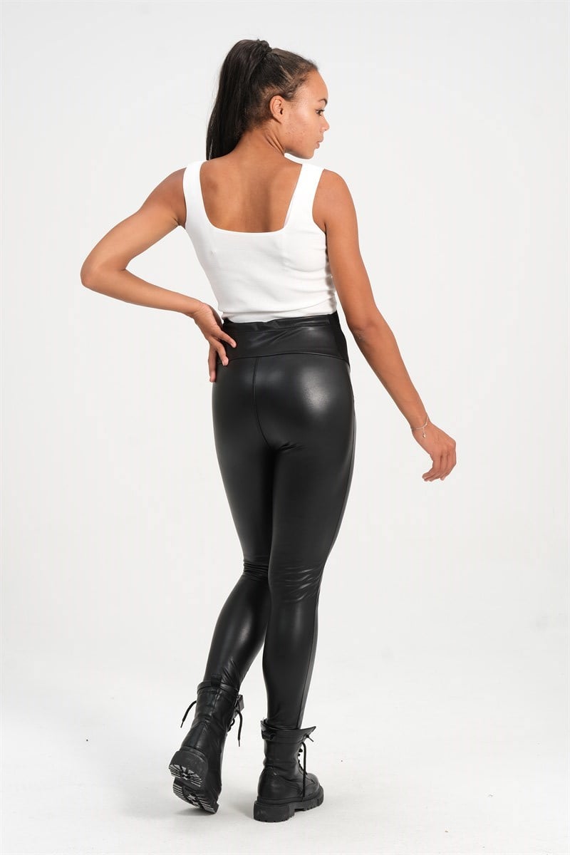 Busa Hamile Belden Ayarlı Termal Deri Tayt Siyah