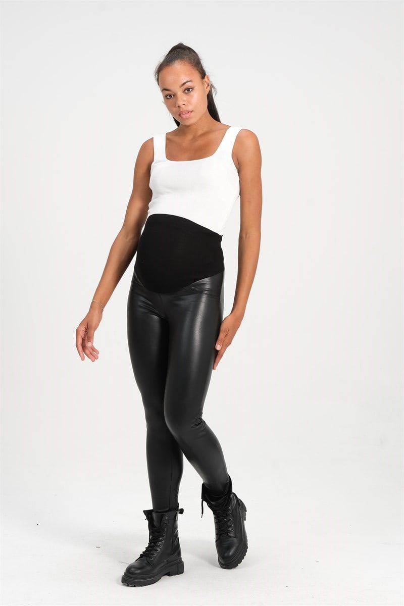 Busa Hamile Belden Ayarlı Termal Deri Tayt Siyah