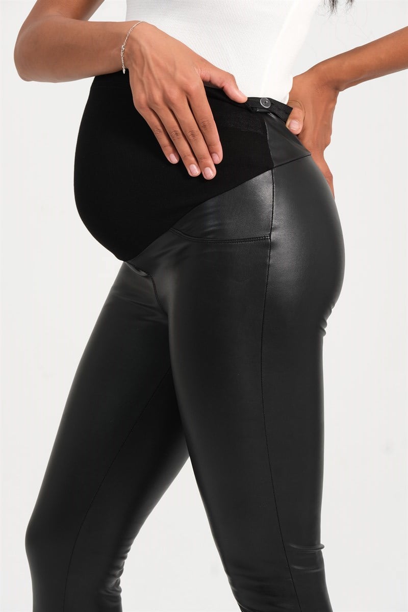 Busa Hamile Belden Ayarlı Termal Deri Tayt Siyah