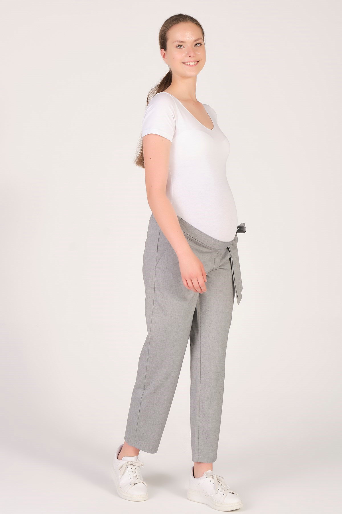 Busa Hamile Beli Lastikli Havuç Kesim Pantolon Gri
