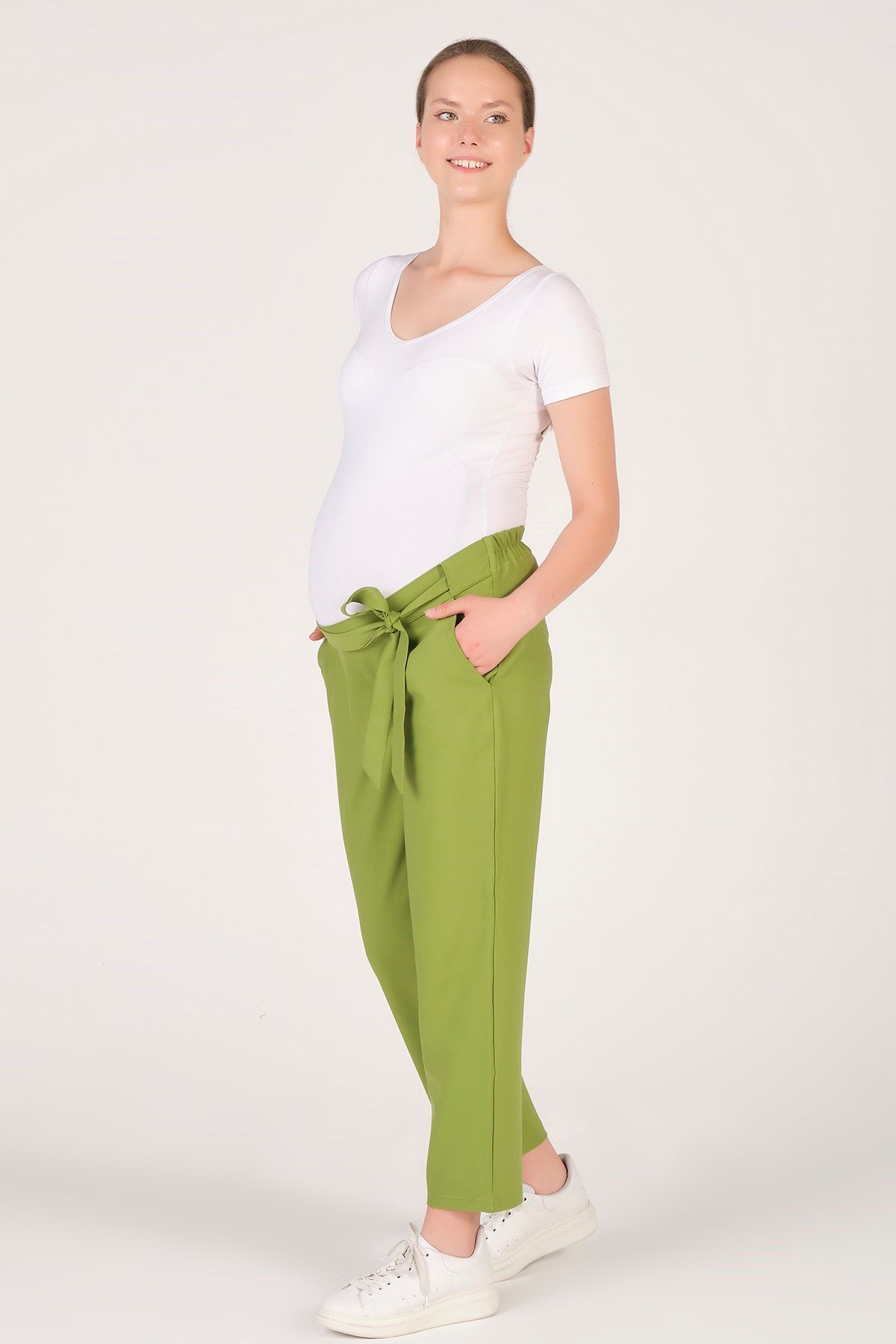 Busa Hamile Beli Lastikli Havuç Kesim Pantolon Yeşil