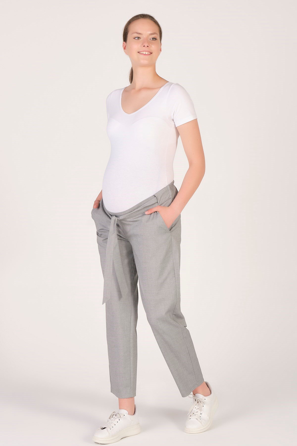 Busa Hamile Beli Lastikli Havuç Kesim Pantolon Gri