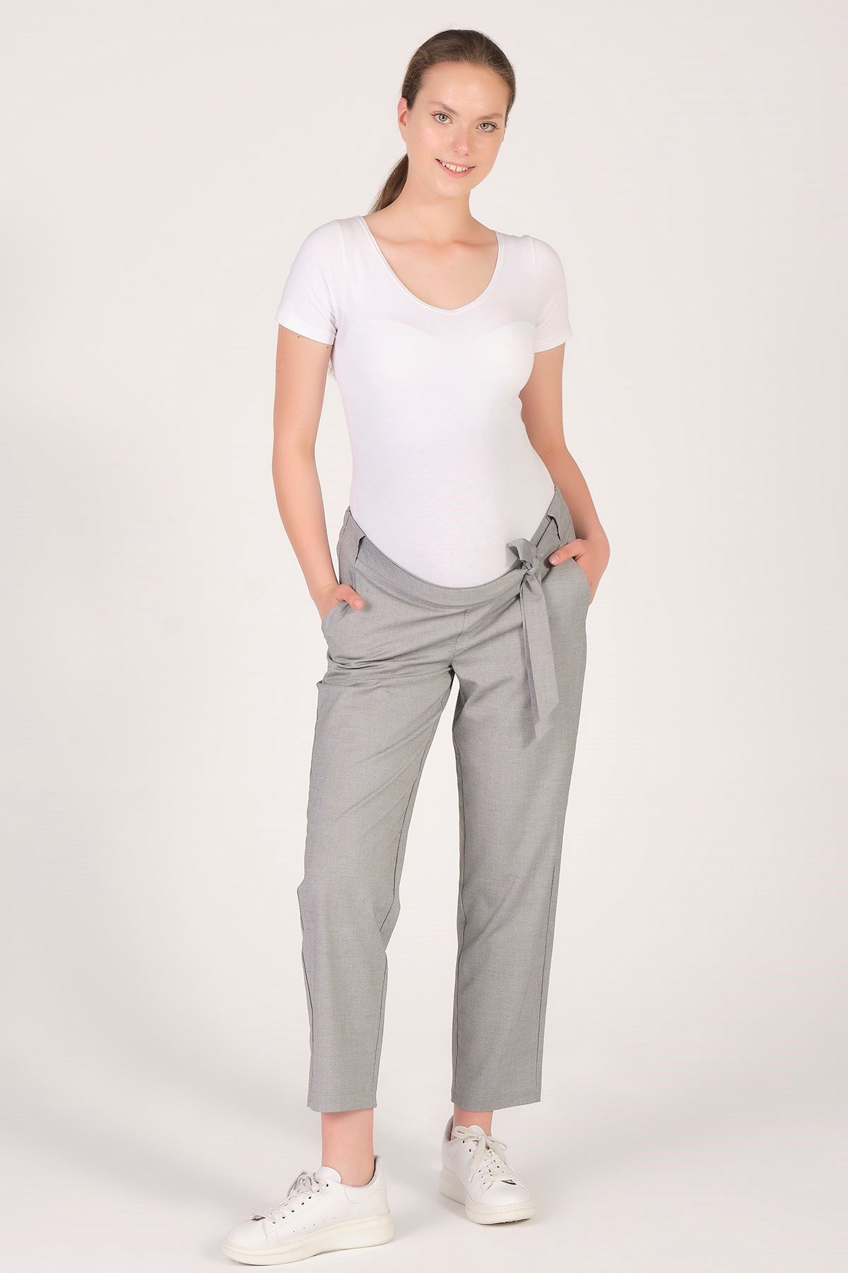 Busa Hamile Beli Lastikli Havuç Kesim Pantolon Gri