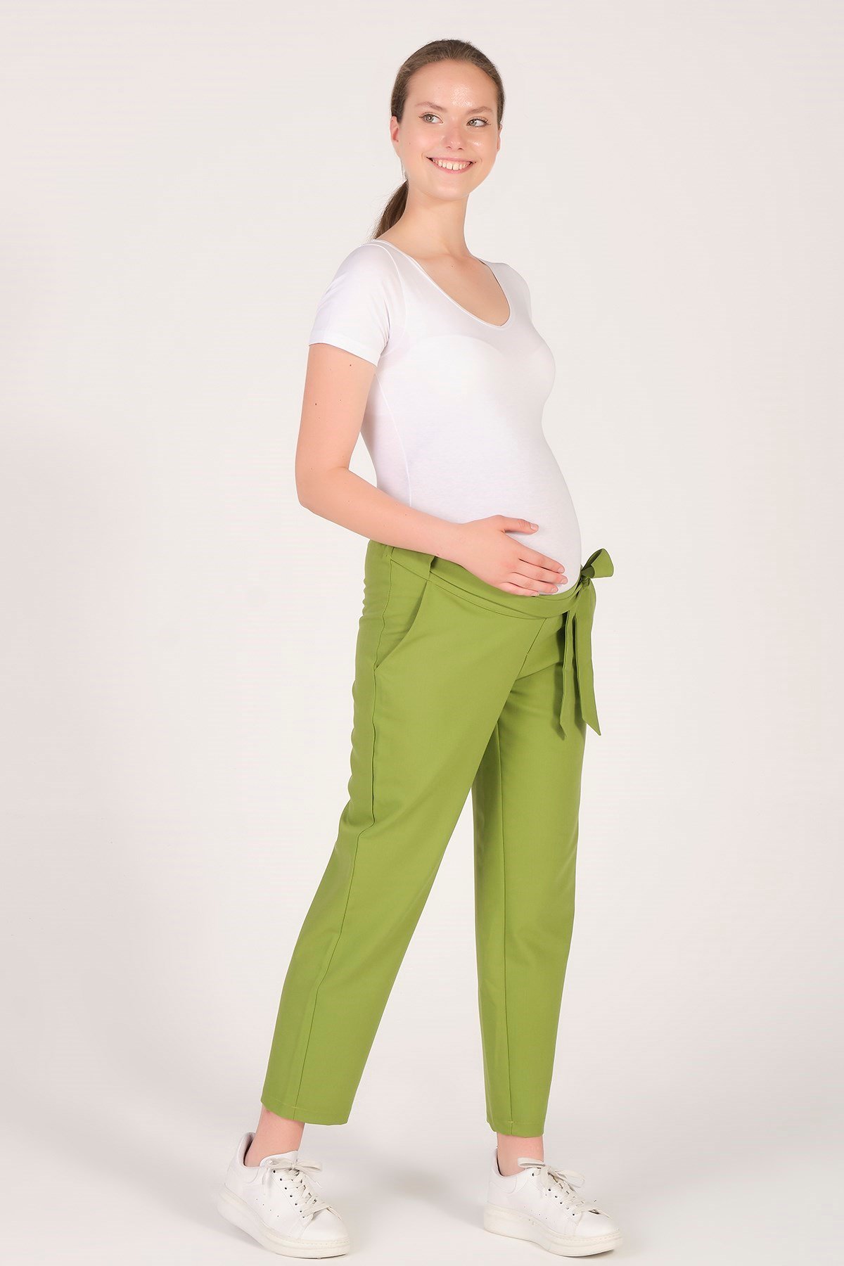Busa Hamile Beli Lastikli Havuç Kesim Pantolon Yeşil
