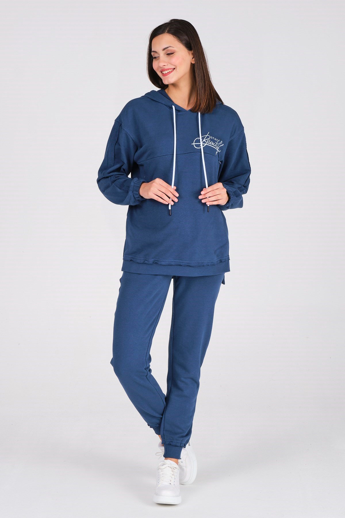 Busa Hamile Emzirme Detaylı Baskılı Eşofman Takımı İndigo