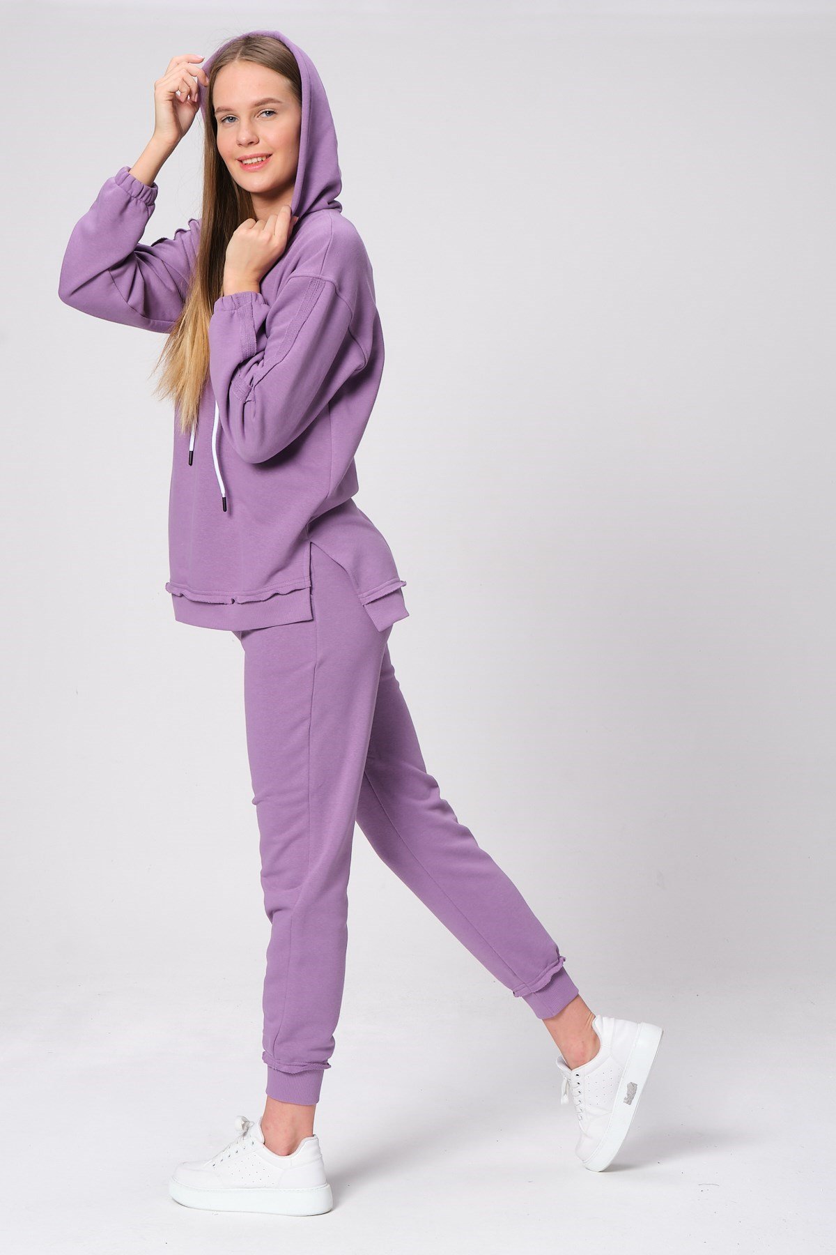 Busa Hamile Emzirme Detaylı Baskılı Eşofman Takımı Mor