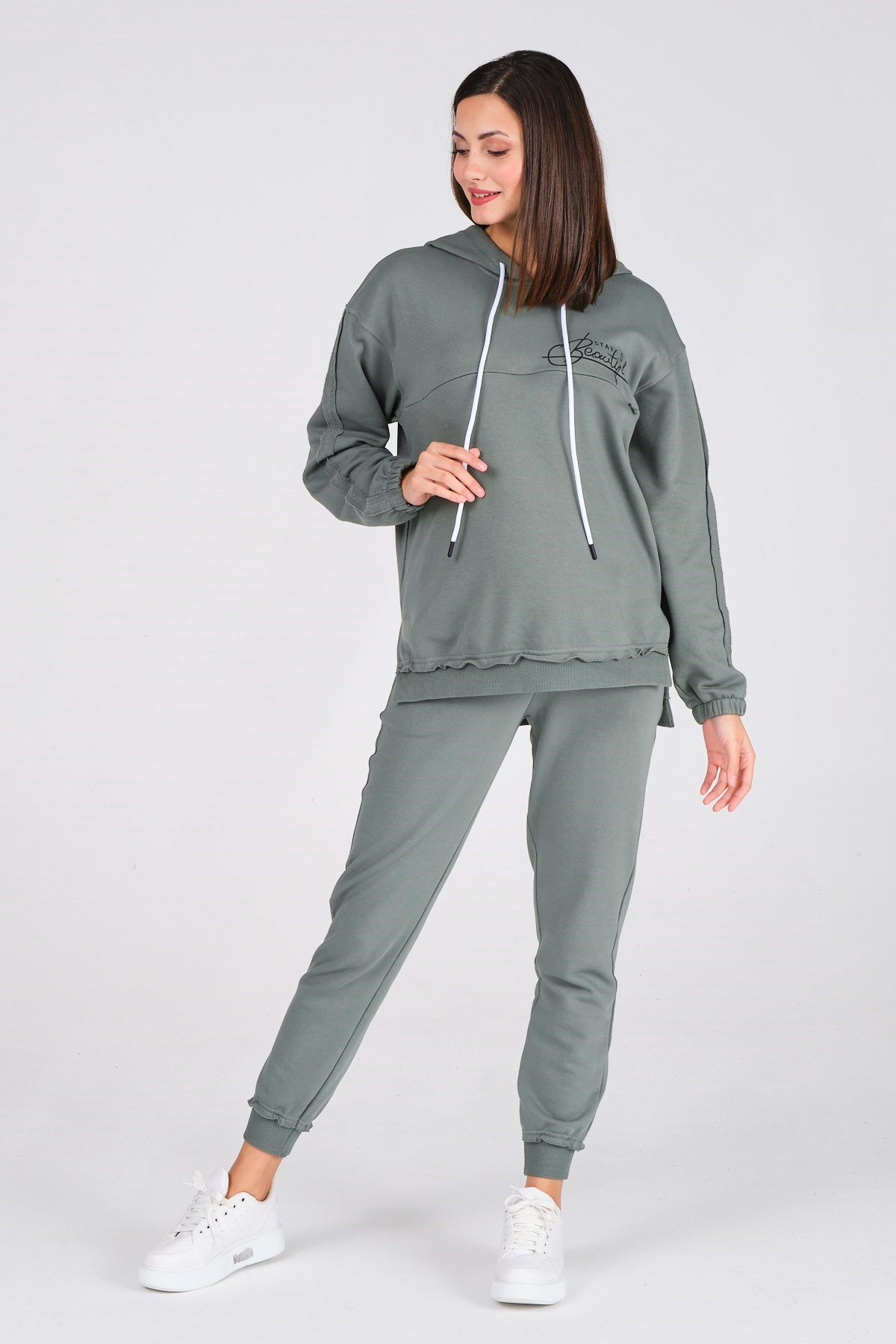 Busa Hamile Emzirme Detaylı Baskılı Eşofman Takımı Çağla