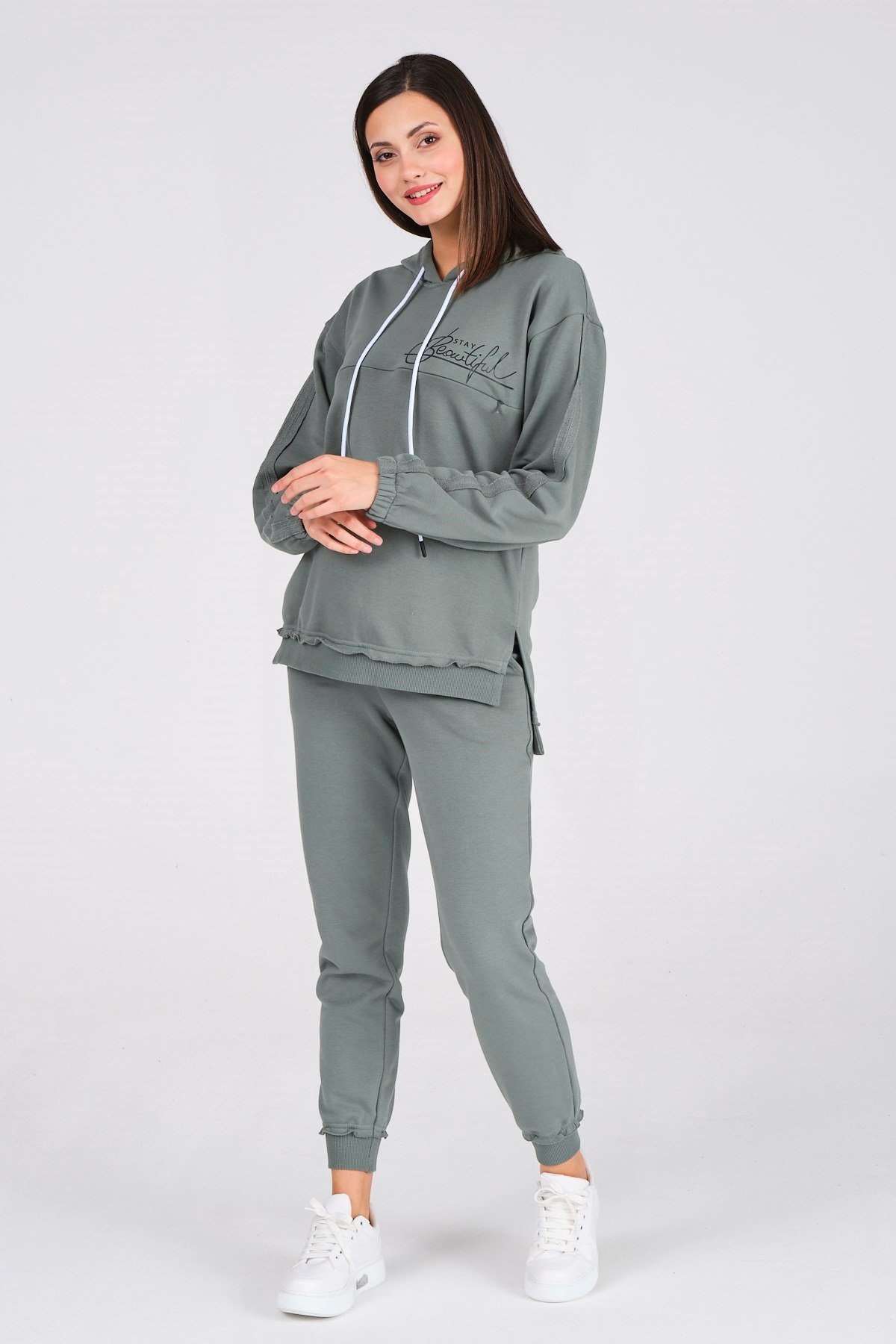 Busa Hamile Emzirme Detaylı Baskılı Eşofman Takımı Çağla