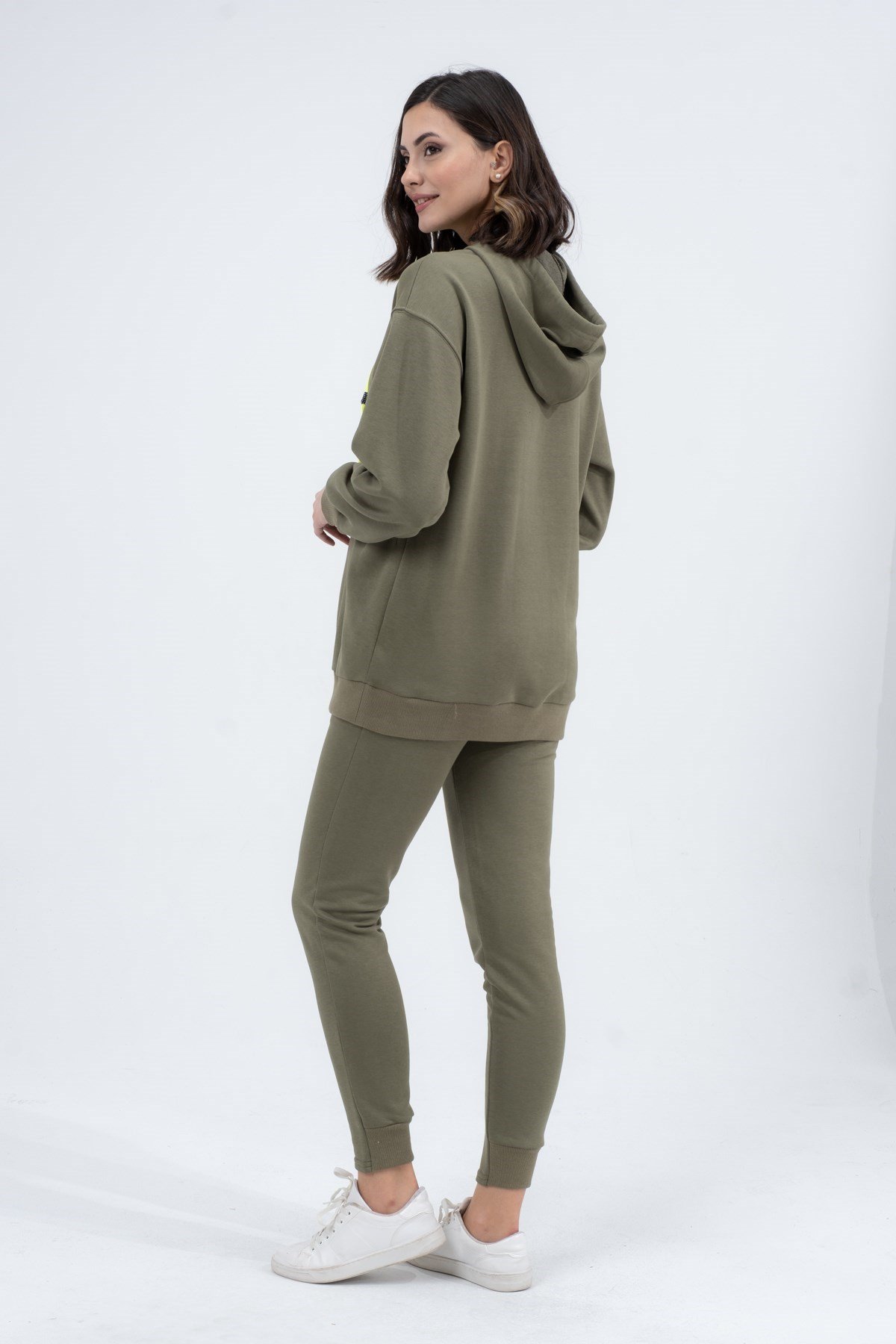 Busa Hamile Emzirme Detaylı Esnek Karın Bantlı Üç İplik Eşofman Takımı Haki