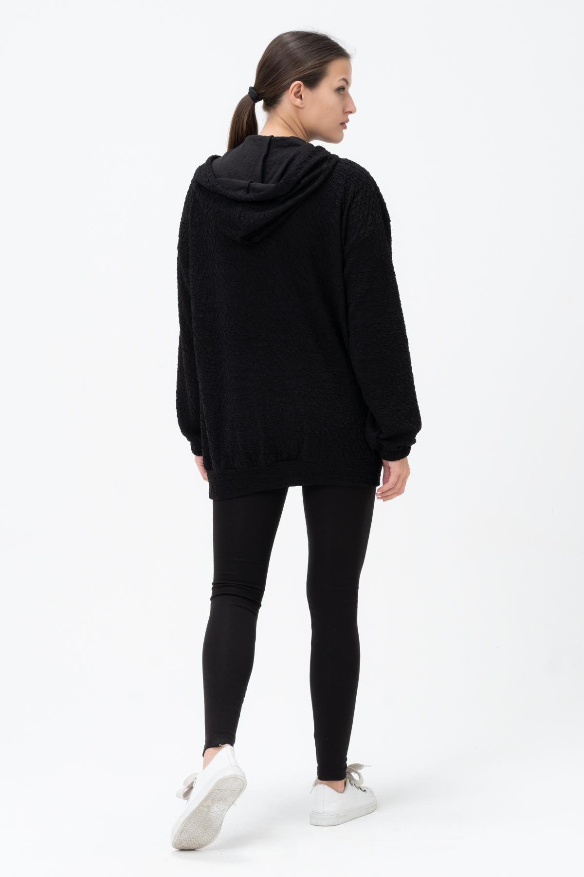 Busa Hamile Emzirme Detaylı Kapüşonlu Sweatshirt Siyah