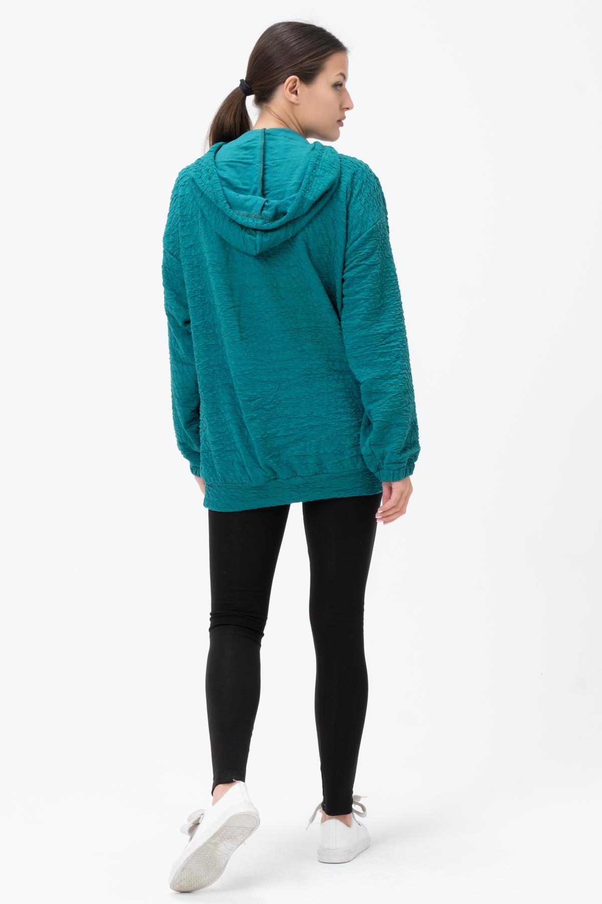 Busa Hamile Emzirme Detaylı Kapüşonlu Sweatshirt Yeşil