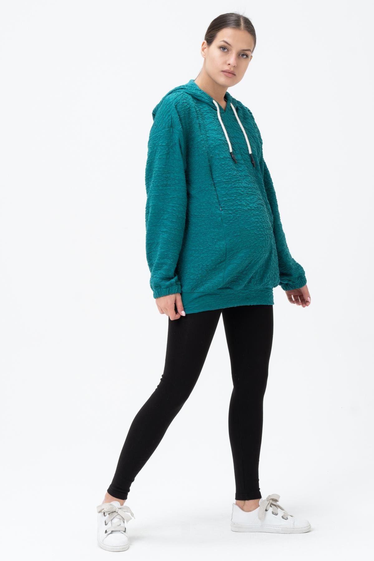 Busa Hamile Emzirme Detaylı Kapüşonlu Sweatshirt Yeşil