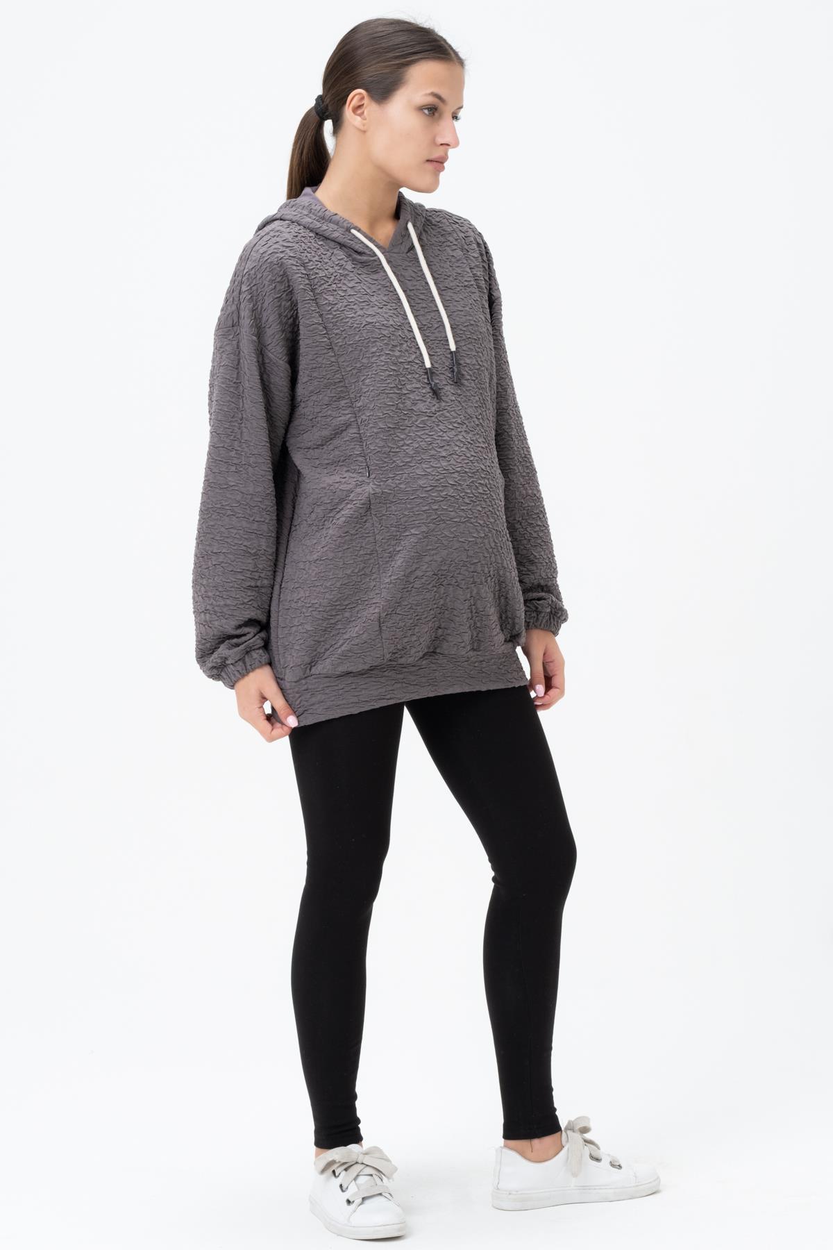 Busa Hamile Emzirme Detaylı Kapüşonlu Sweatshirt Vizon