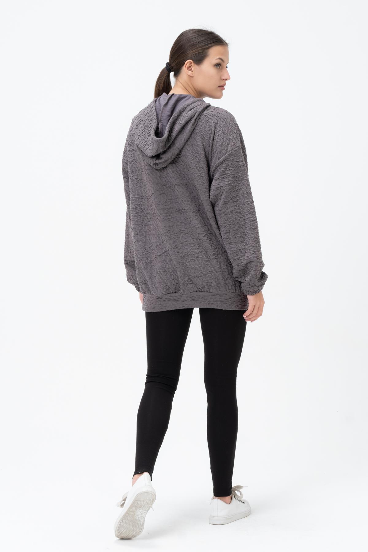 Busa Hamile Emzirme Detaylı Kapüşonlu Sweatshirt Vizon