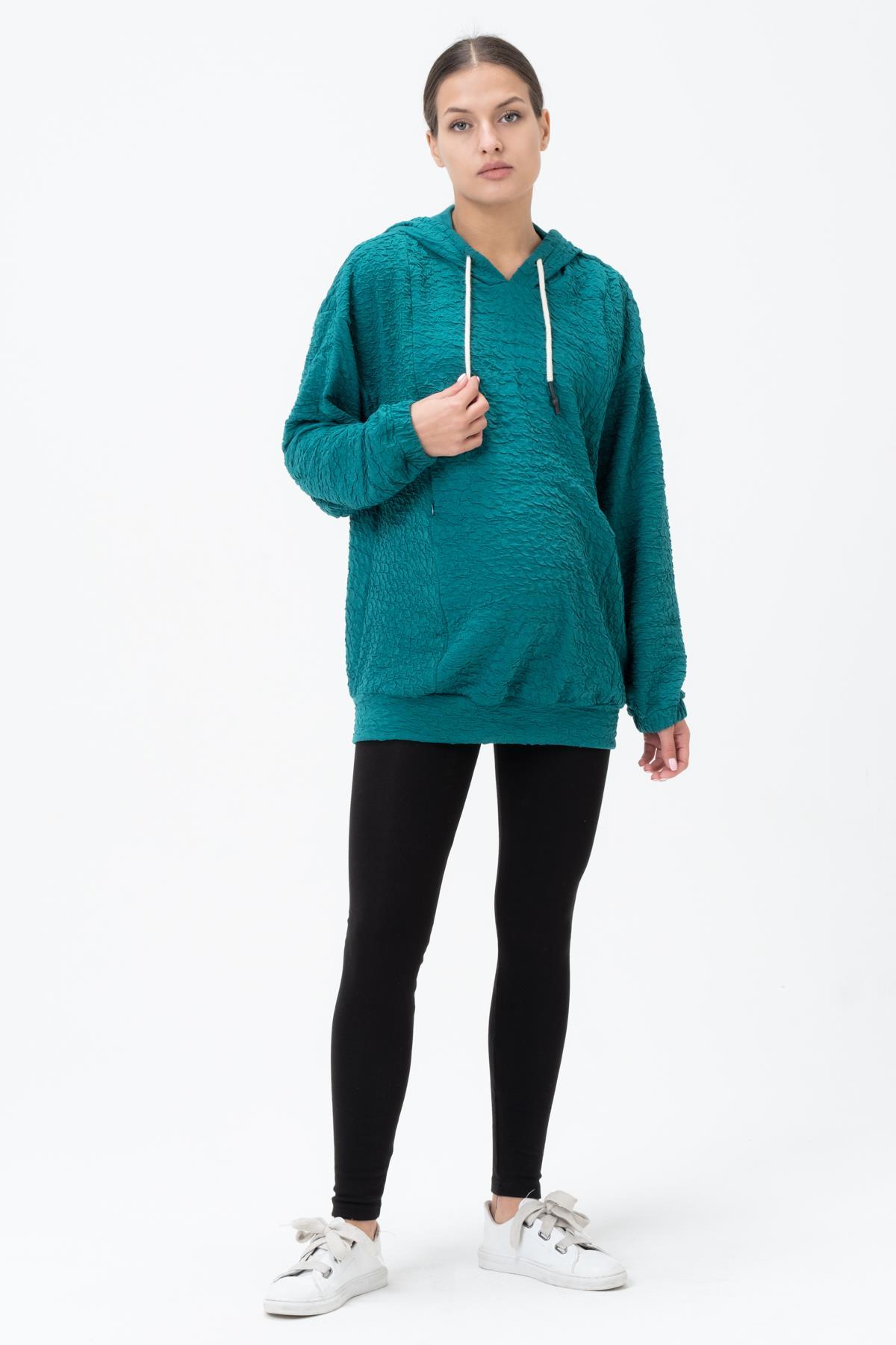 Busa Hamile Emzirme Detaylı Kapüşonlu Sweatshirt Yeşil