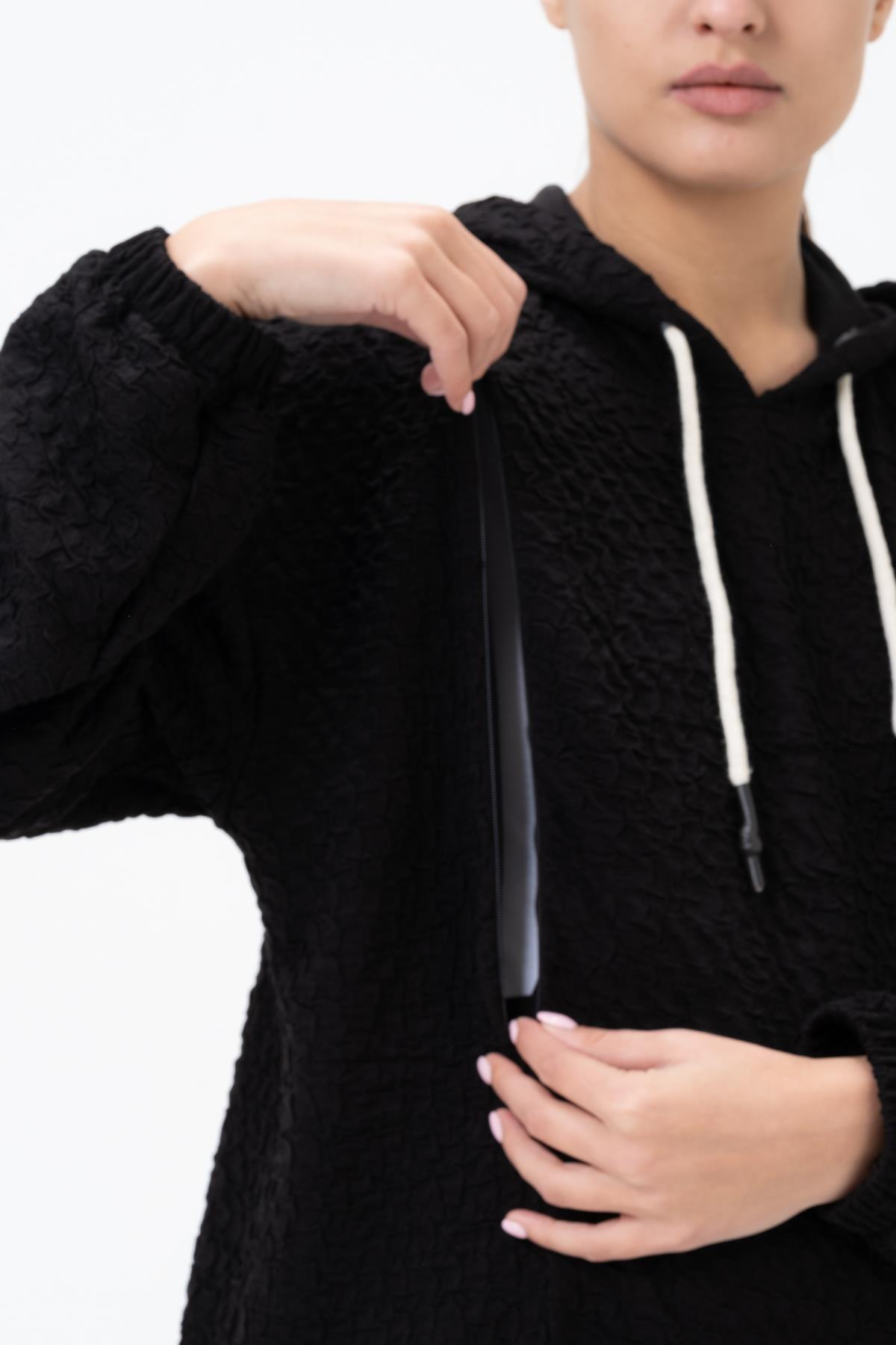 Busa Hamile Emzirme Detaylı Kapüşonlu Sweatshirt Siyah