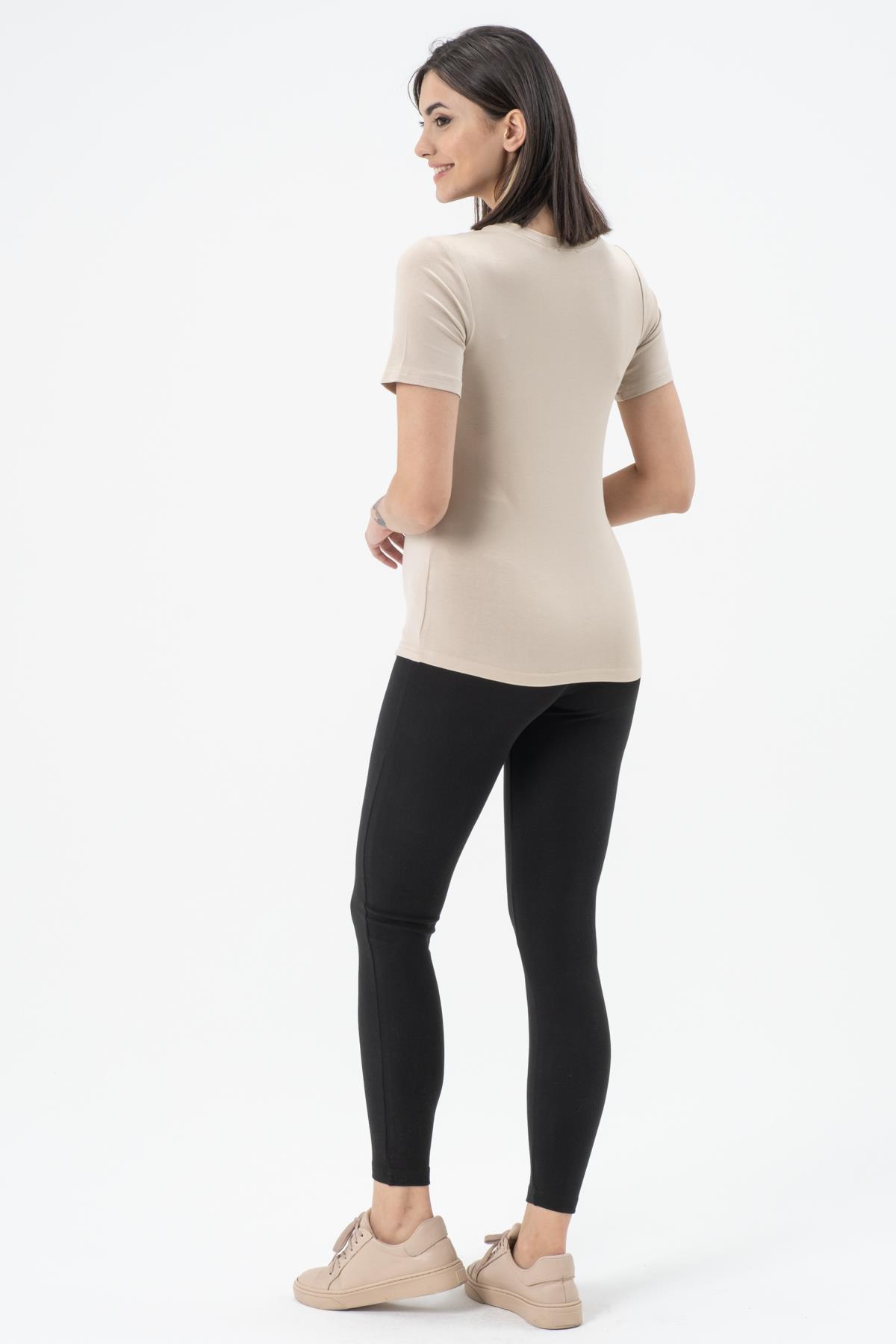 Busa Hamile Emzirme Detaylı Kısa Kollu T-Shirt Bej