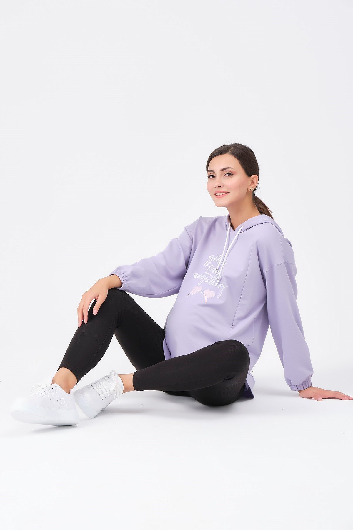 Busa Hamile Emzirme Detaylı Sweatshirt Lila