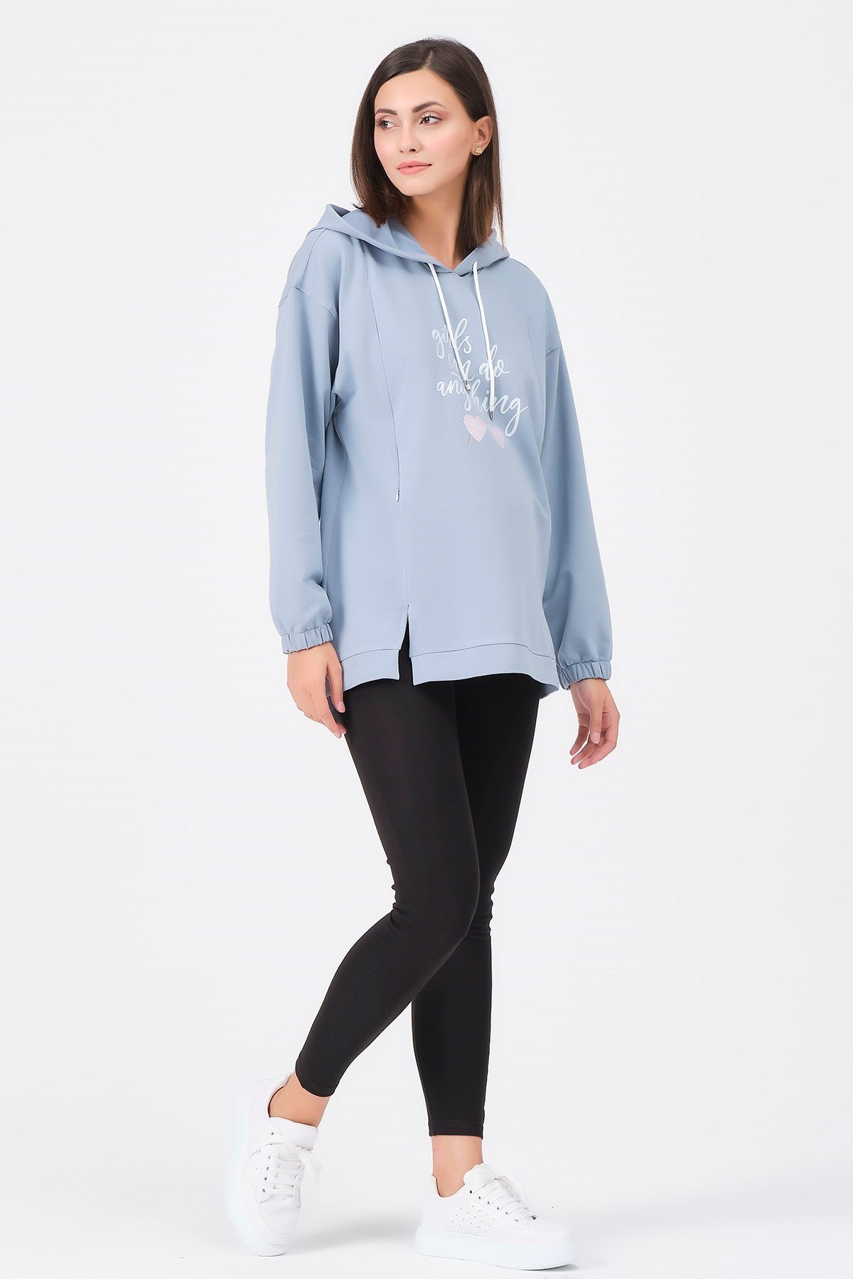 Busa Hamile Emzirme Detaylı Sweatshirt Mavi