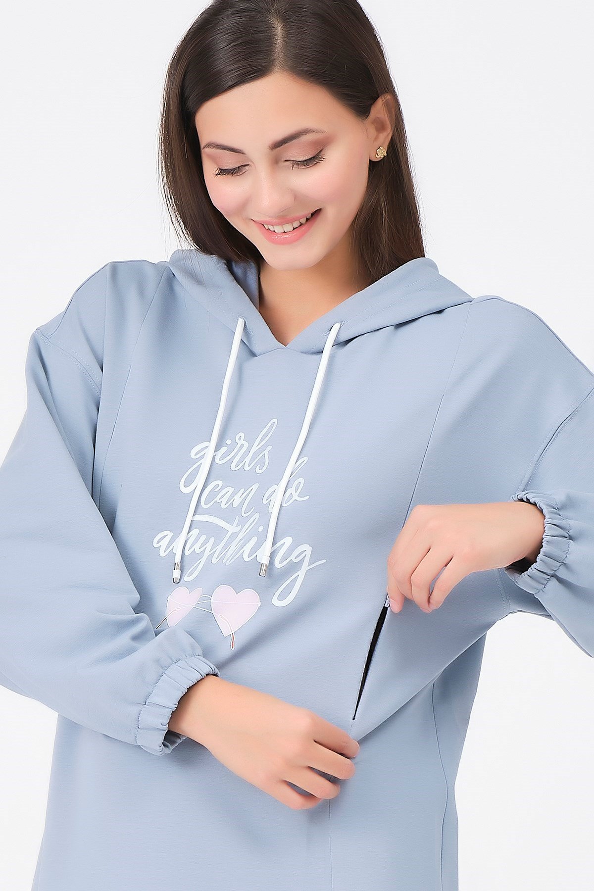 Busa Hamile Emzirme Detaylı Sweatshirt Mavi