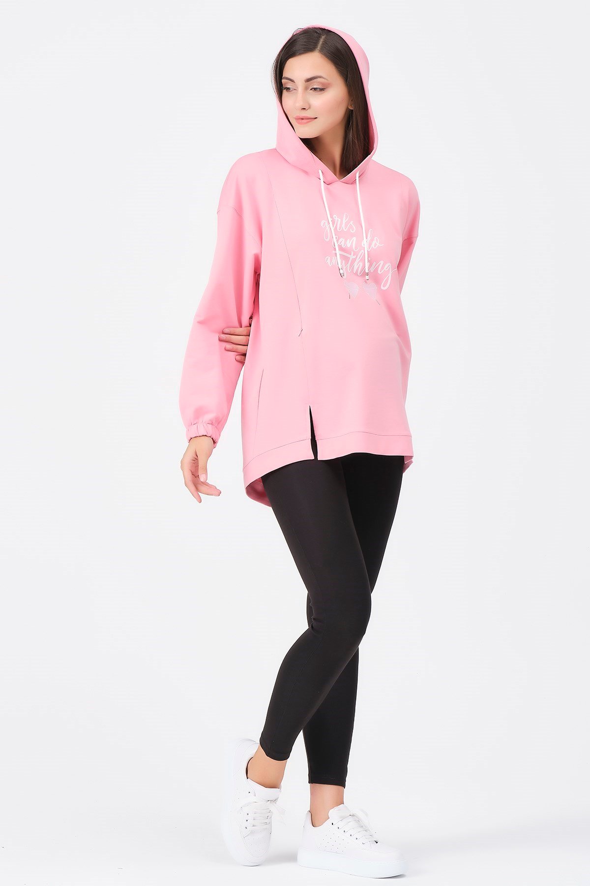 Busa Hamile Emzirme Detaylı Sweatshirt Pembe