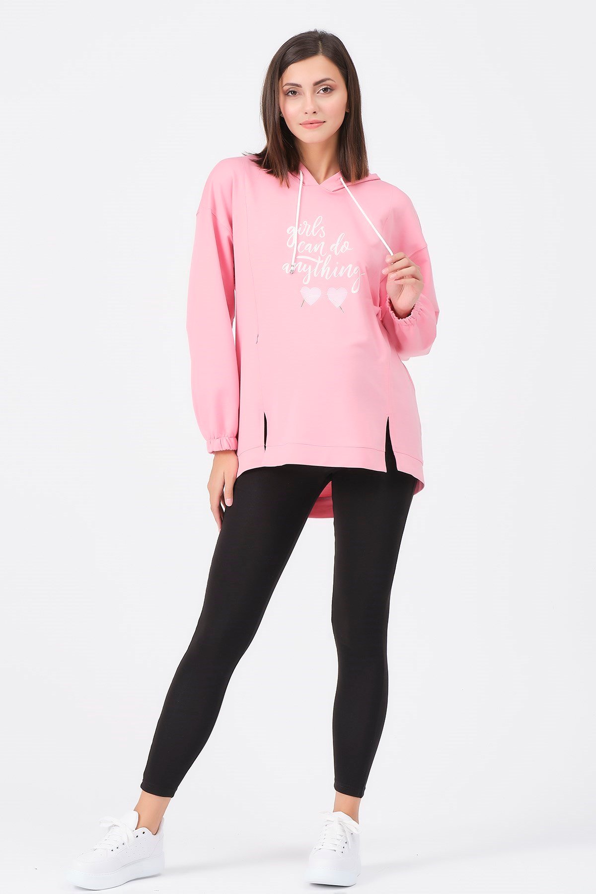 Busa Hamile Emzirme Detaylı Sweatshirt Pembe