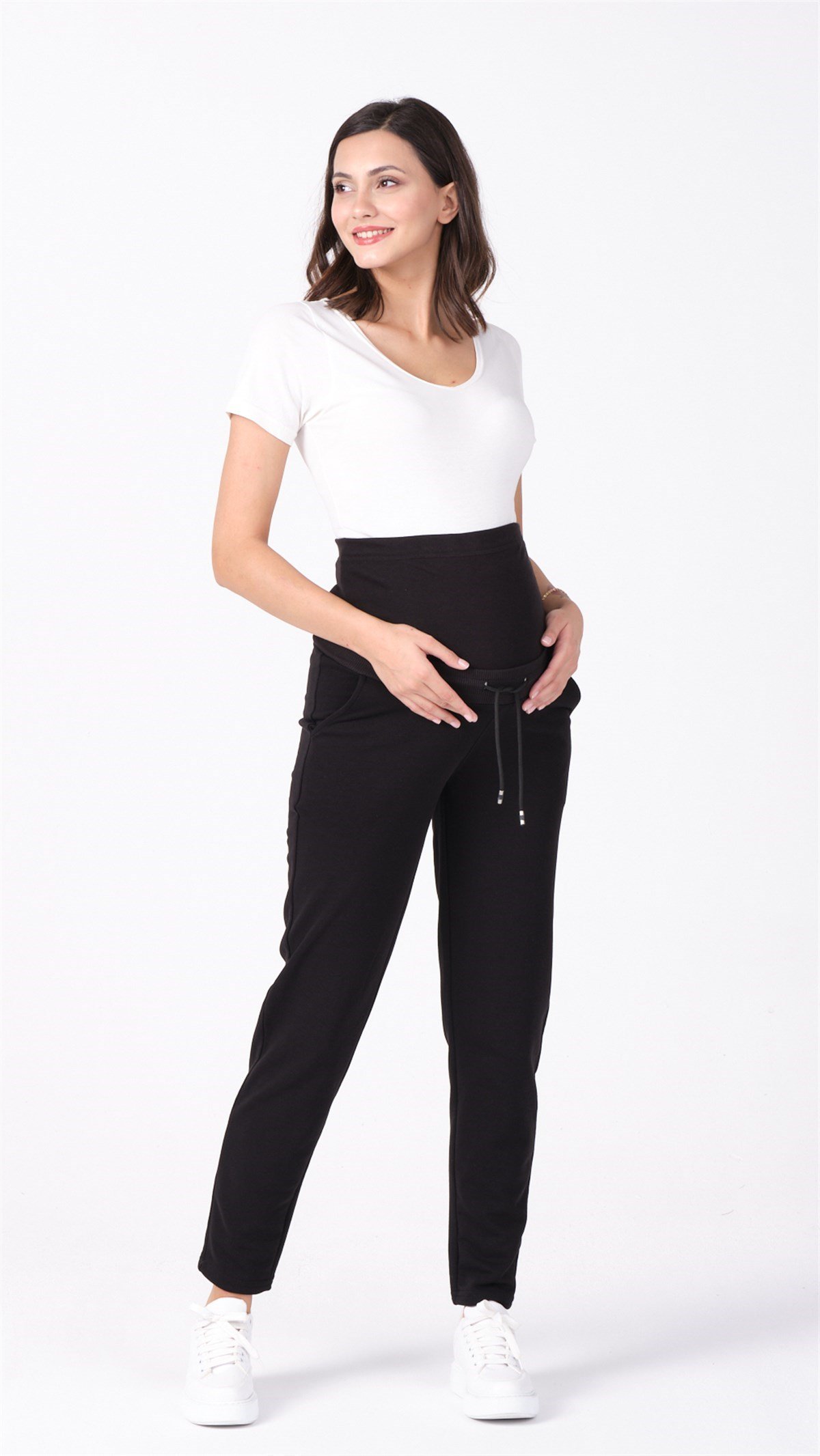 Busa Hamile Esnek Karın Bantlı Bol Paça Eşofman Altı Siyah