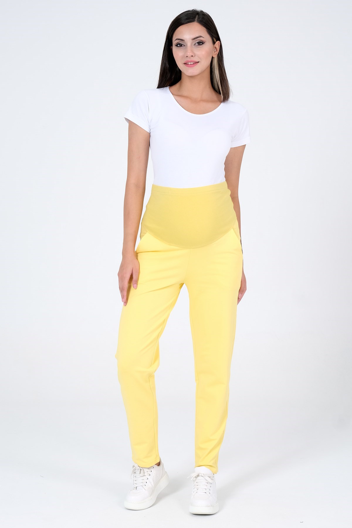 Busa Hamile Esnek Karın Bantlı Eşofman Altı Sarı