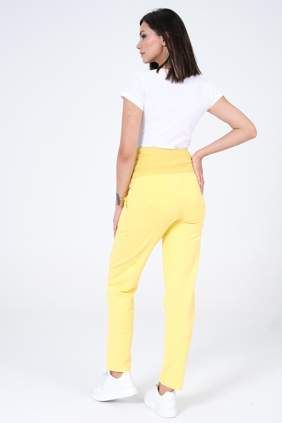 Busa Hamile Esnek Karın Bantlı Eşofman Altı Sarı