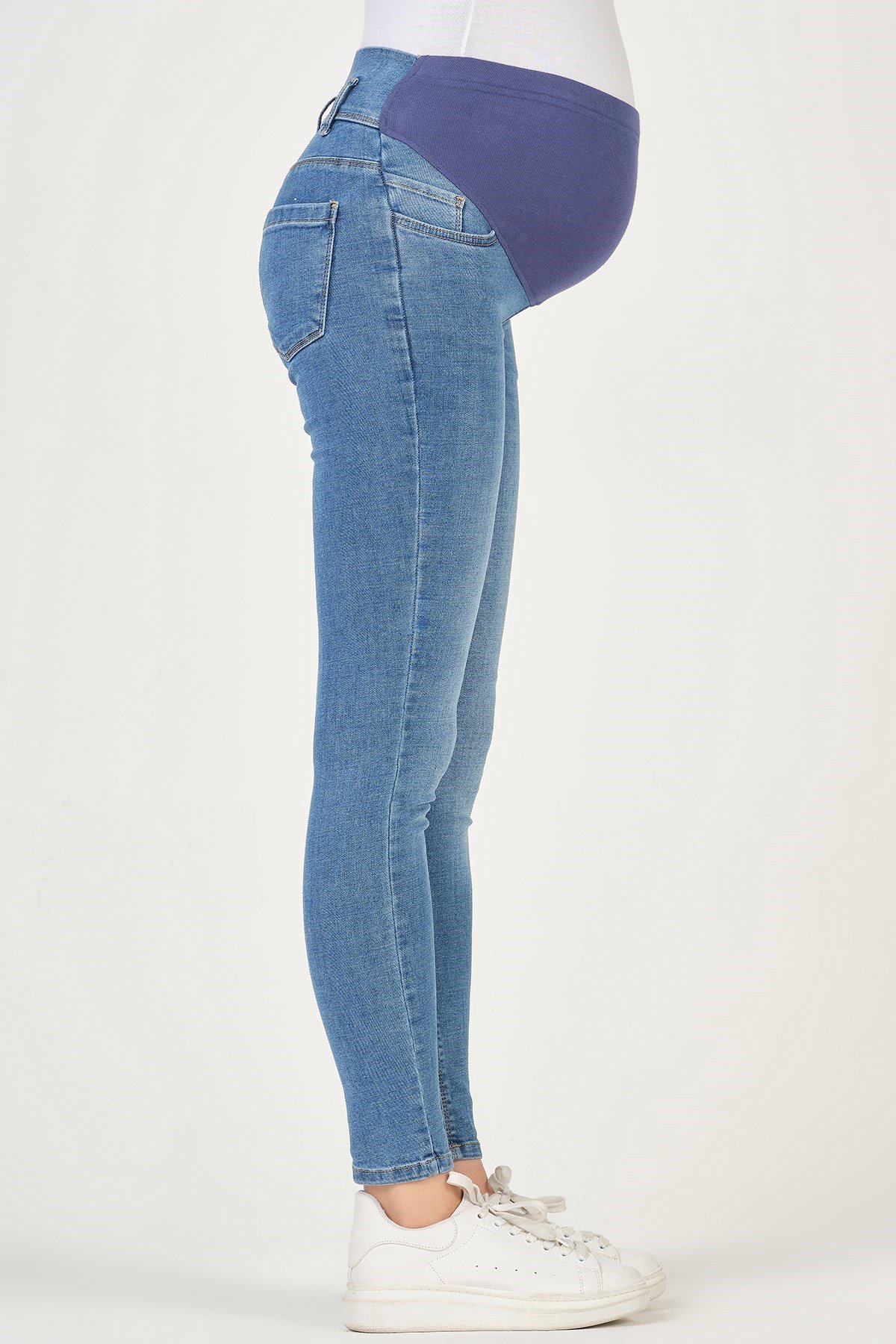 Busa Hamile Esnek Karın Bantlı Skinny Kot Pantolon Mavi