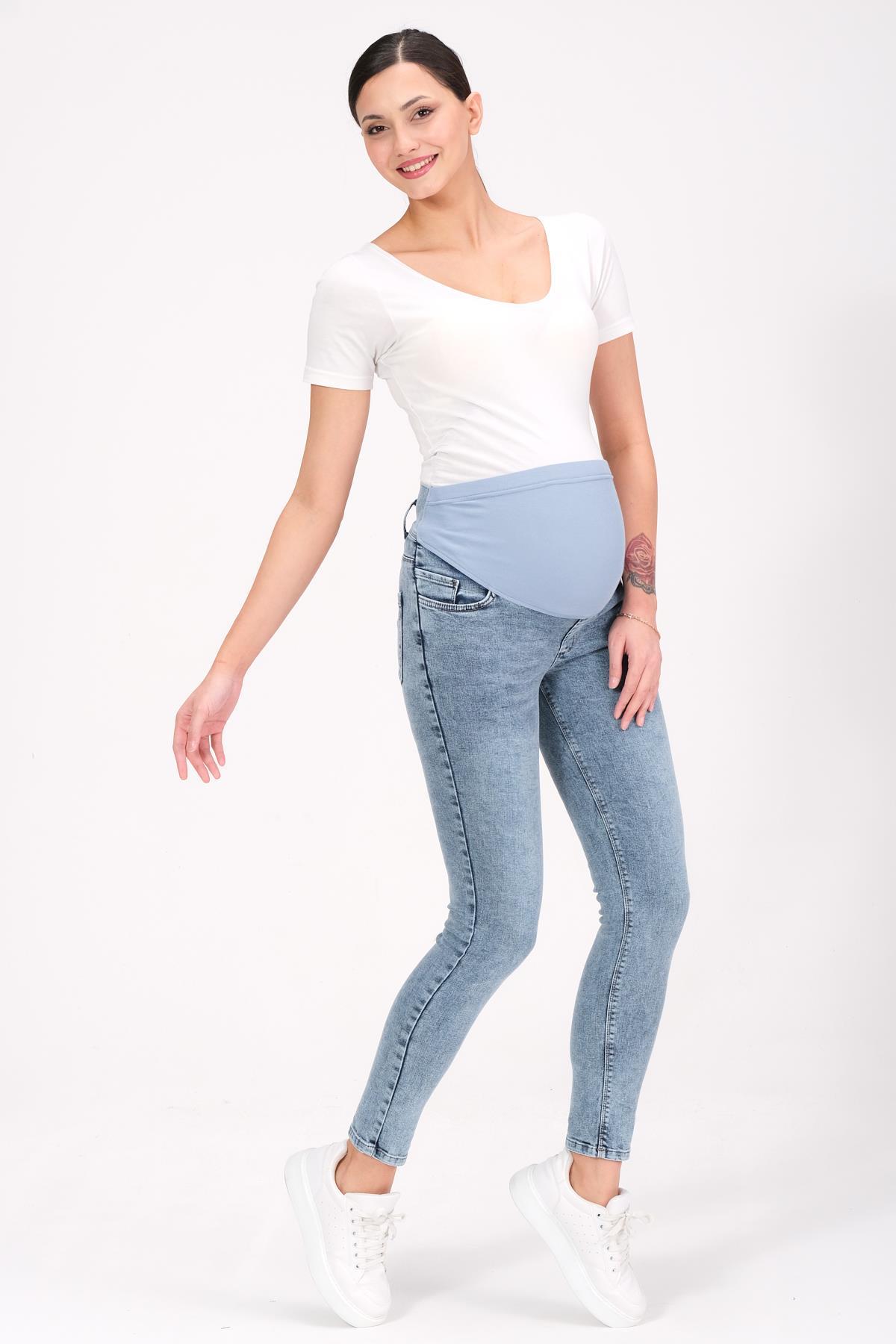 Busa Hamile Esnek Karın Bantlı Skinny Kot Pantolon A.Kar Mavi