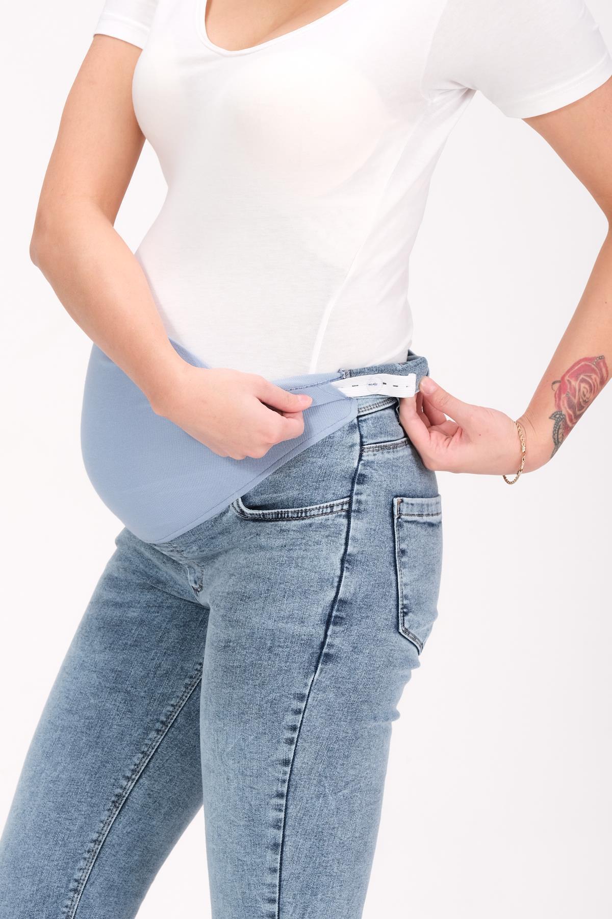 Busa Hamile Esnek Karın Bantlı Skinny Kot Pantolon A.Kar Mavi