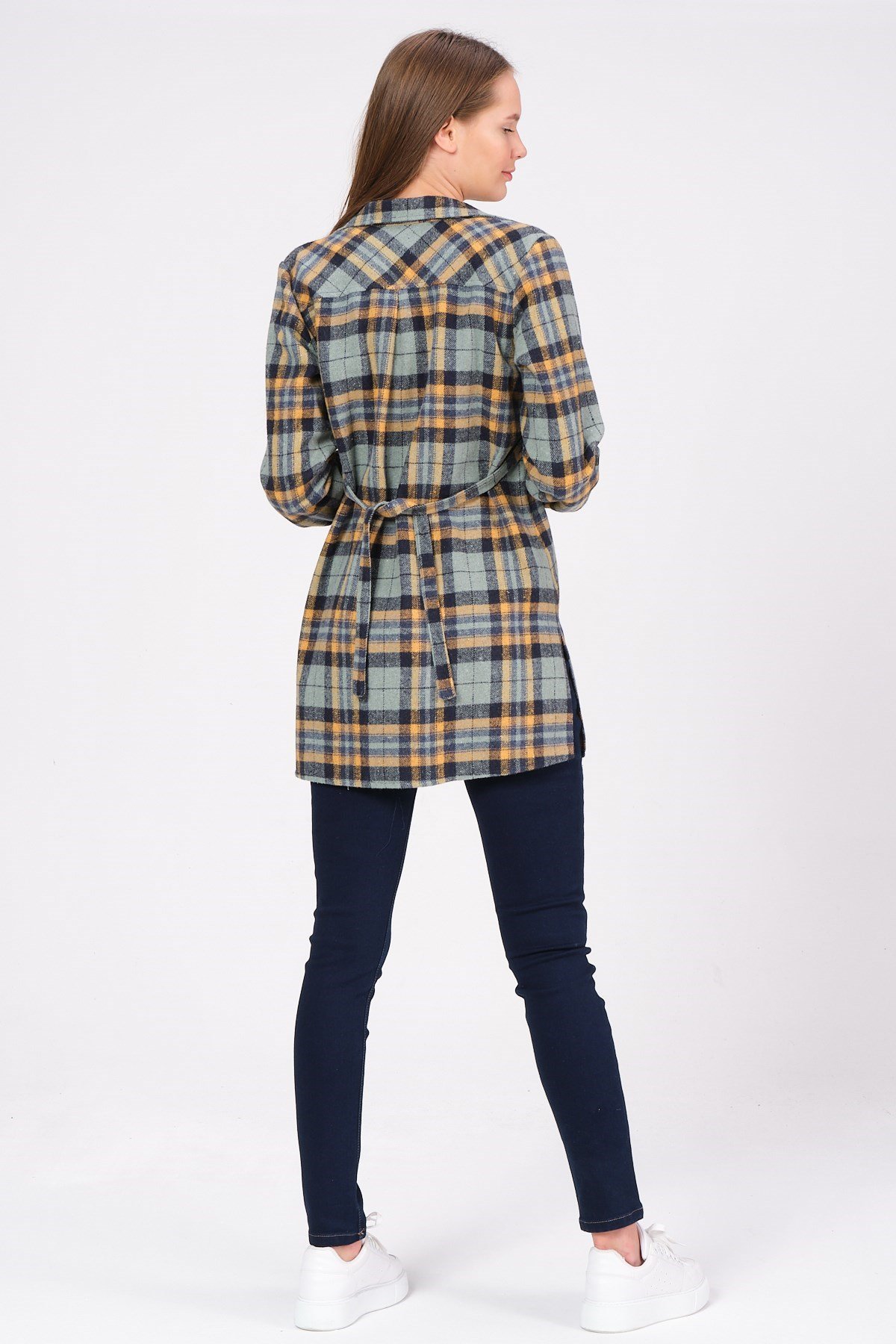 Busa Hamile Fermuarlı Ekose Oduncu Gömlek Yeşil