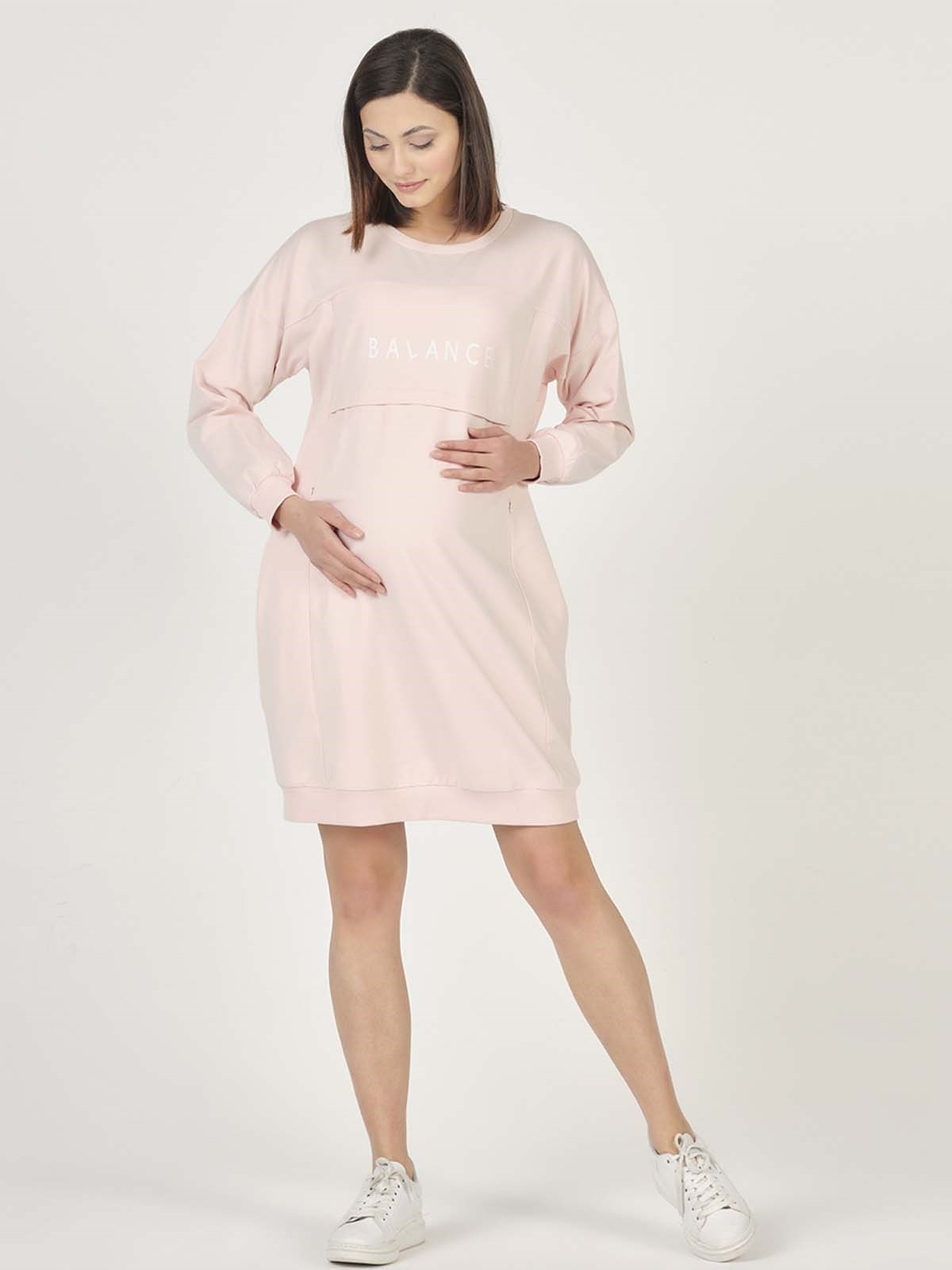 Busa Hamile Hoodie Elbise Açık Pembe