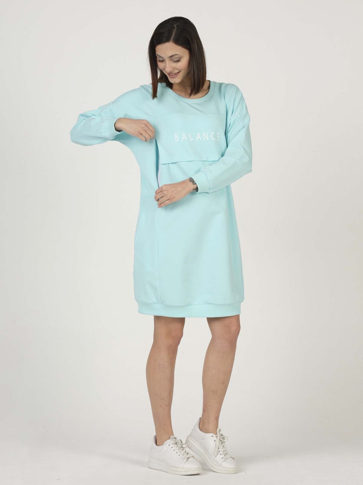 Busa Hamile Hoodie Elbise Mintyeşili