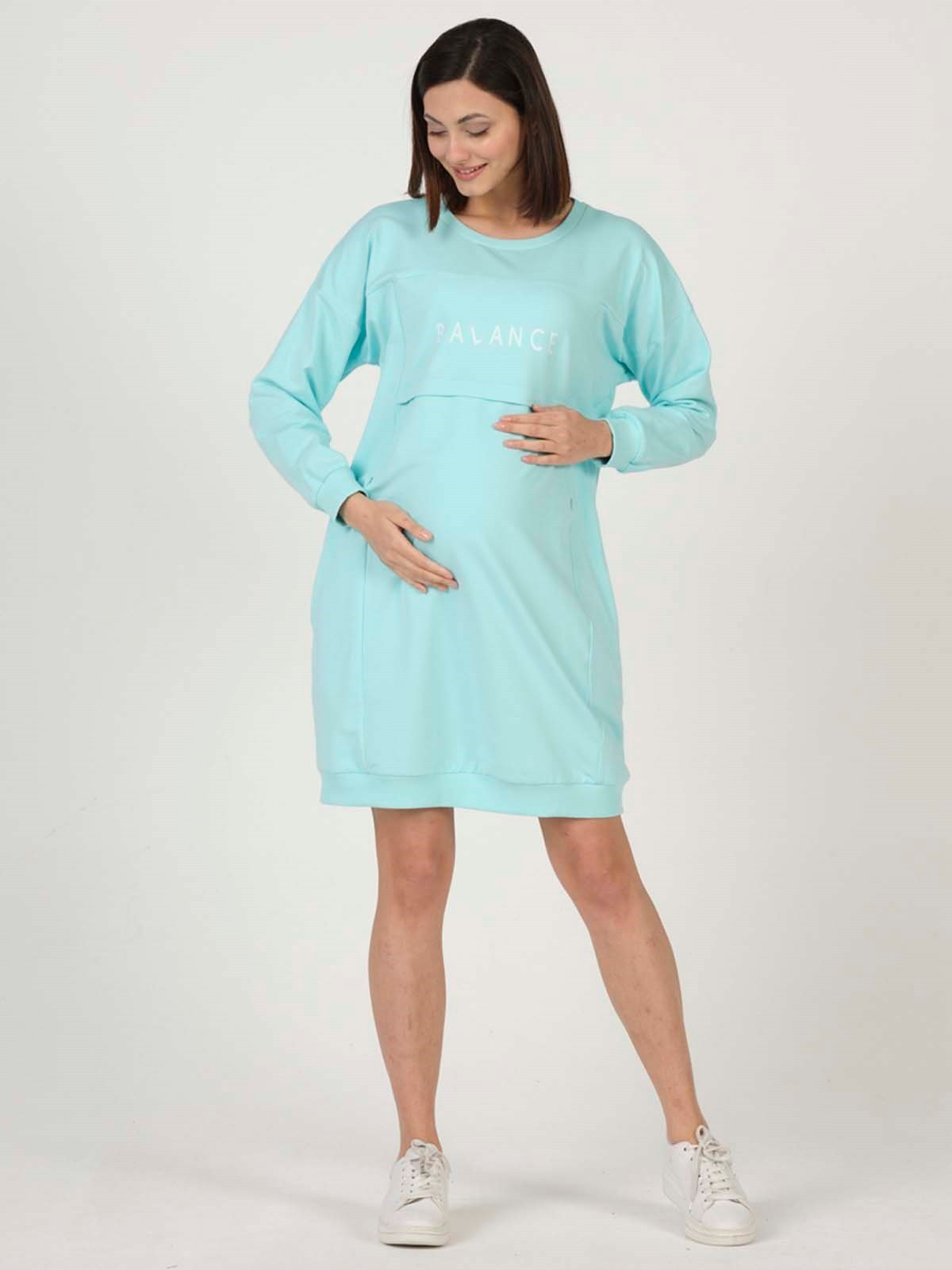 Busa Hamile Hoodie Elbise Mintyeşili