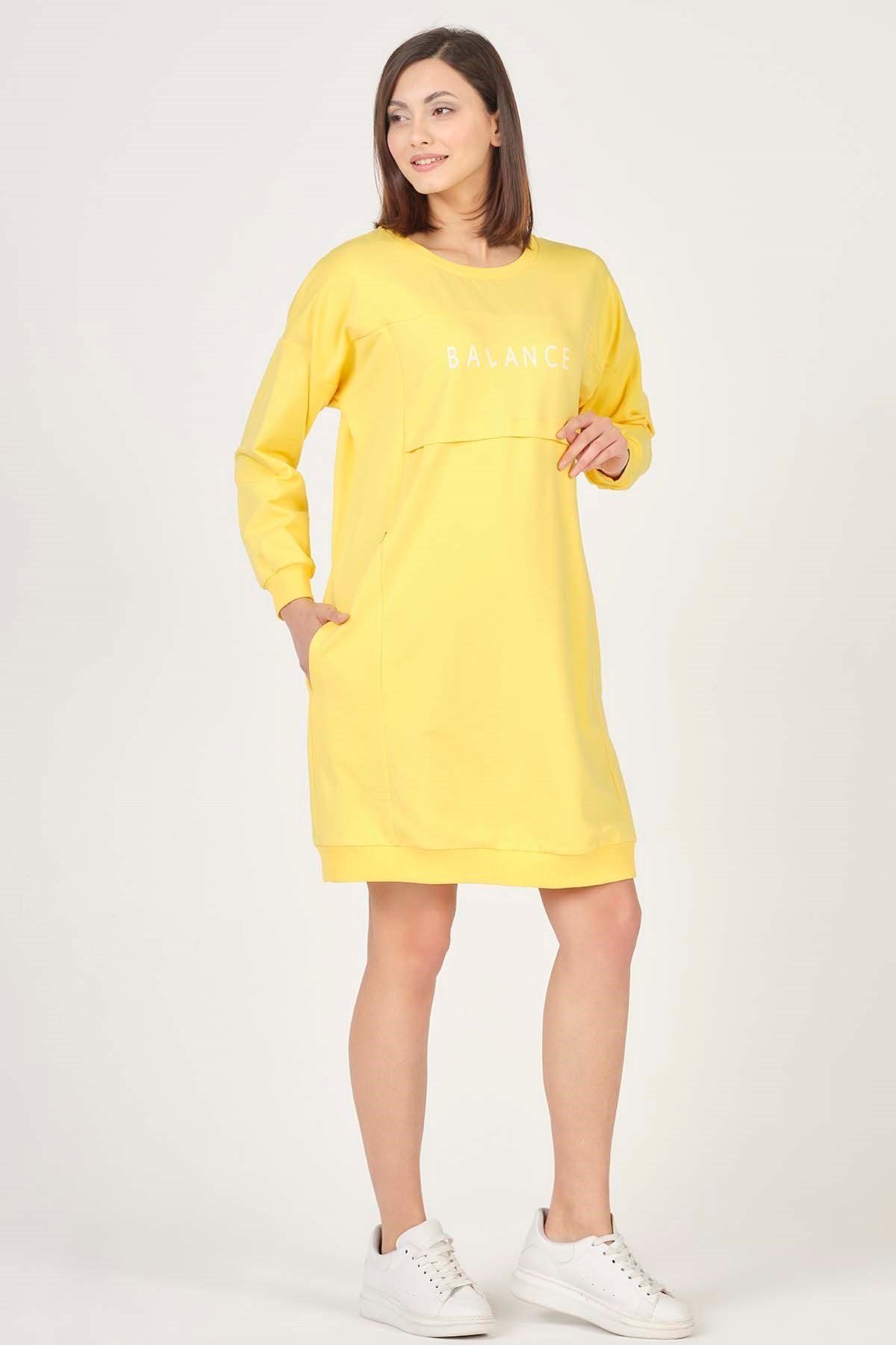 Busa Hamile Hoodie Elbise Sarı