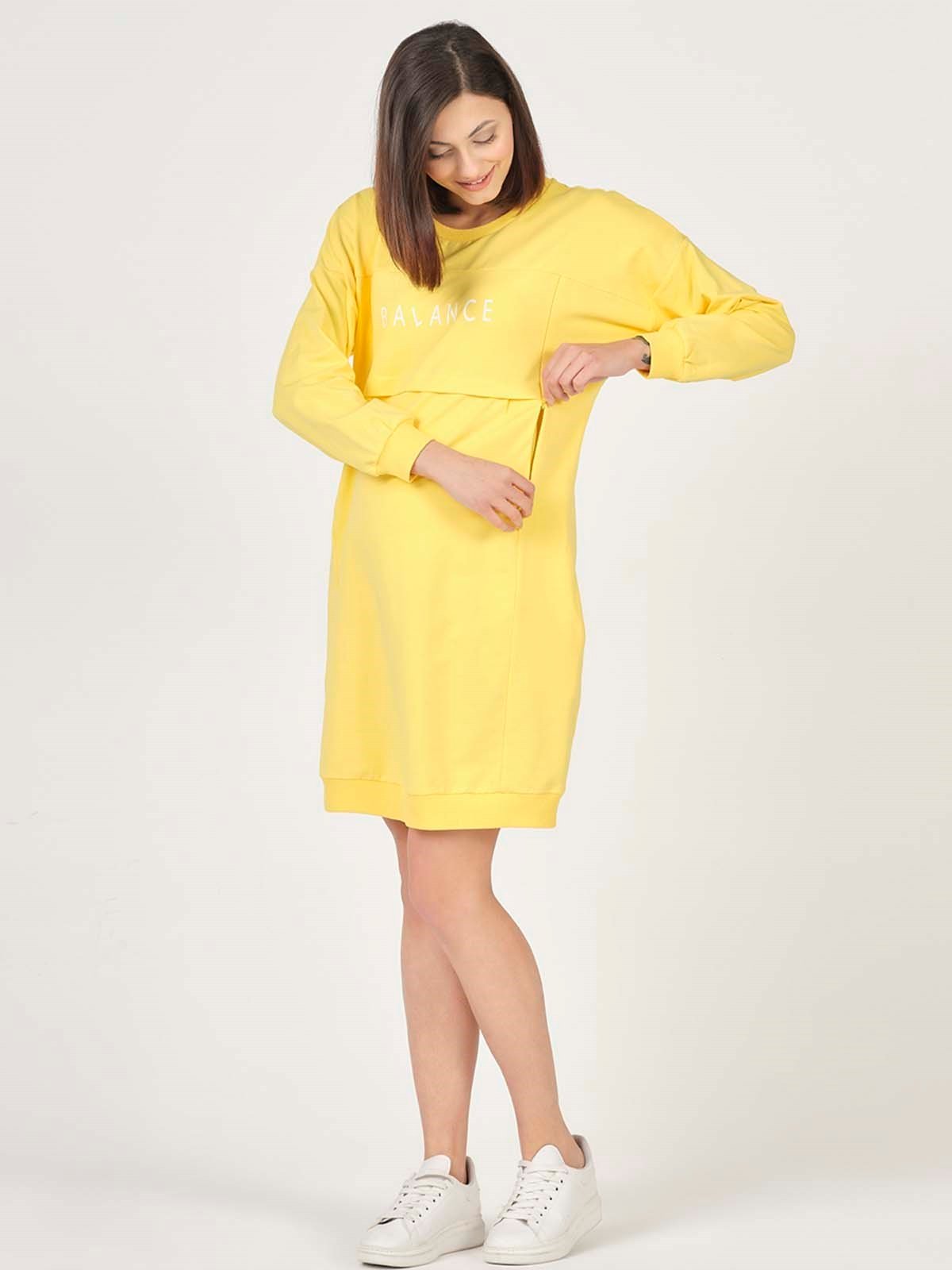 Busa Hamile Hoodie Elbise Sarı