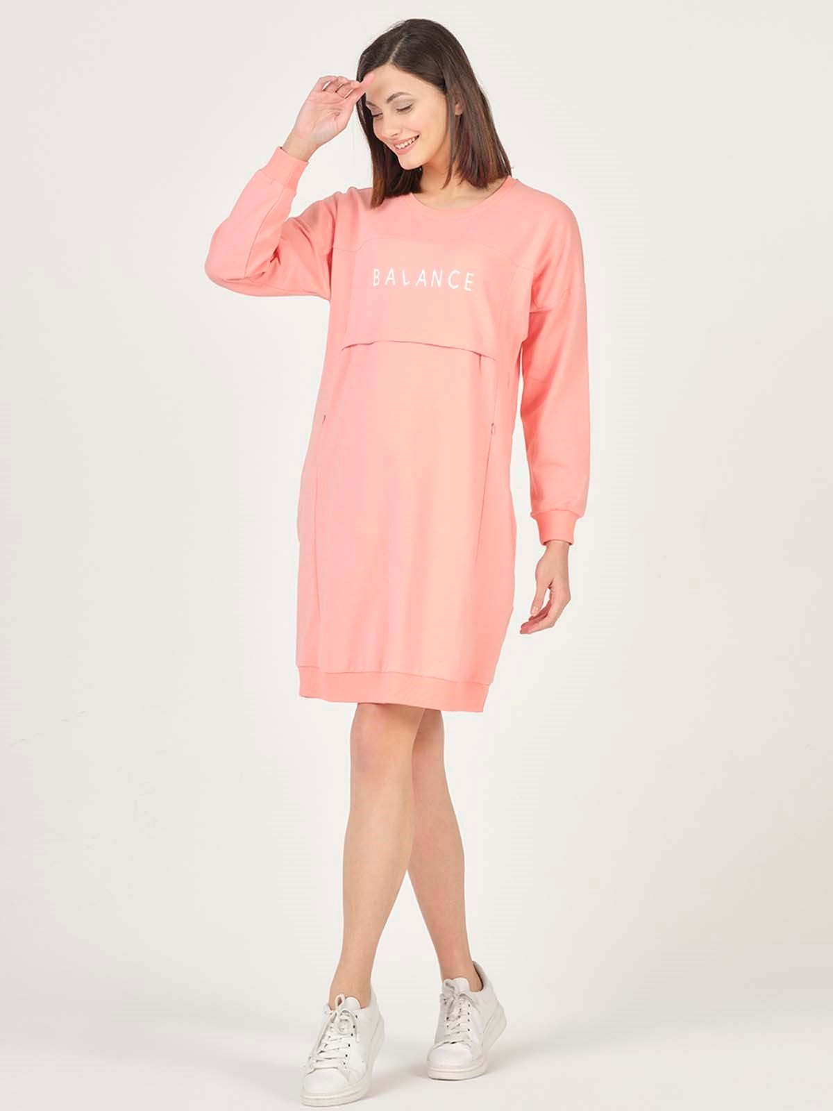 Busa Hamile Hoodie Elbise Somon