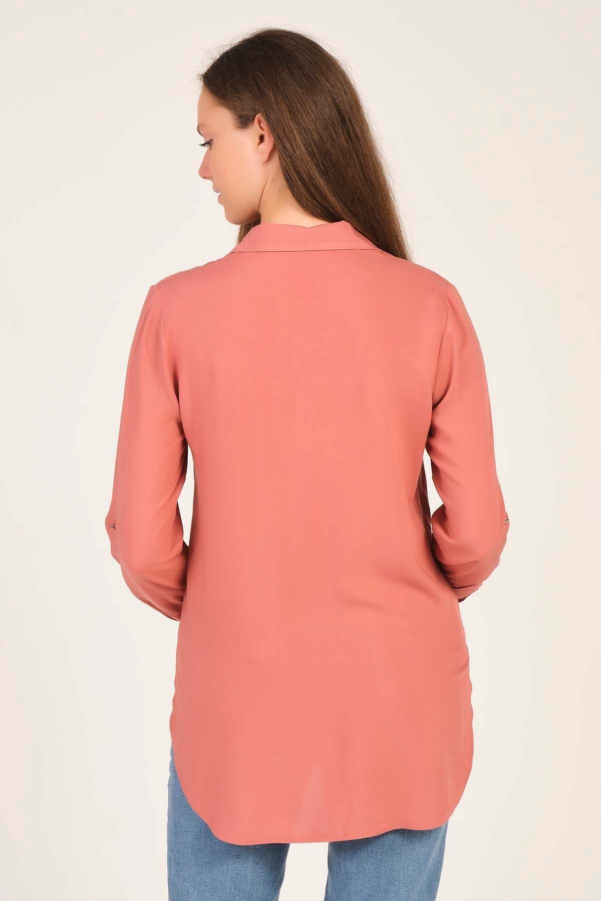 Busa Hamile Katlanabilir Kol Detaylı Gömlek Gül Kurusu