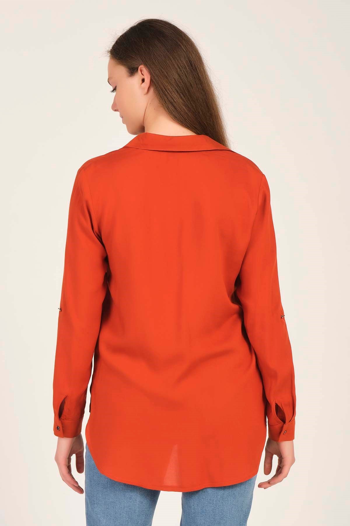 Busa Hamile Katlanabilir Kol Detaylı Gömlek Kiremit