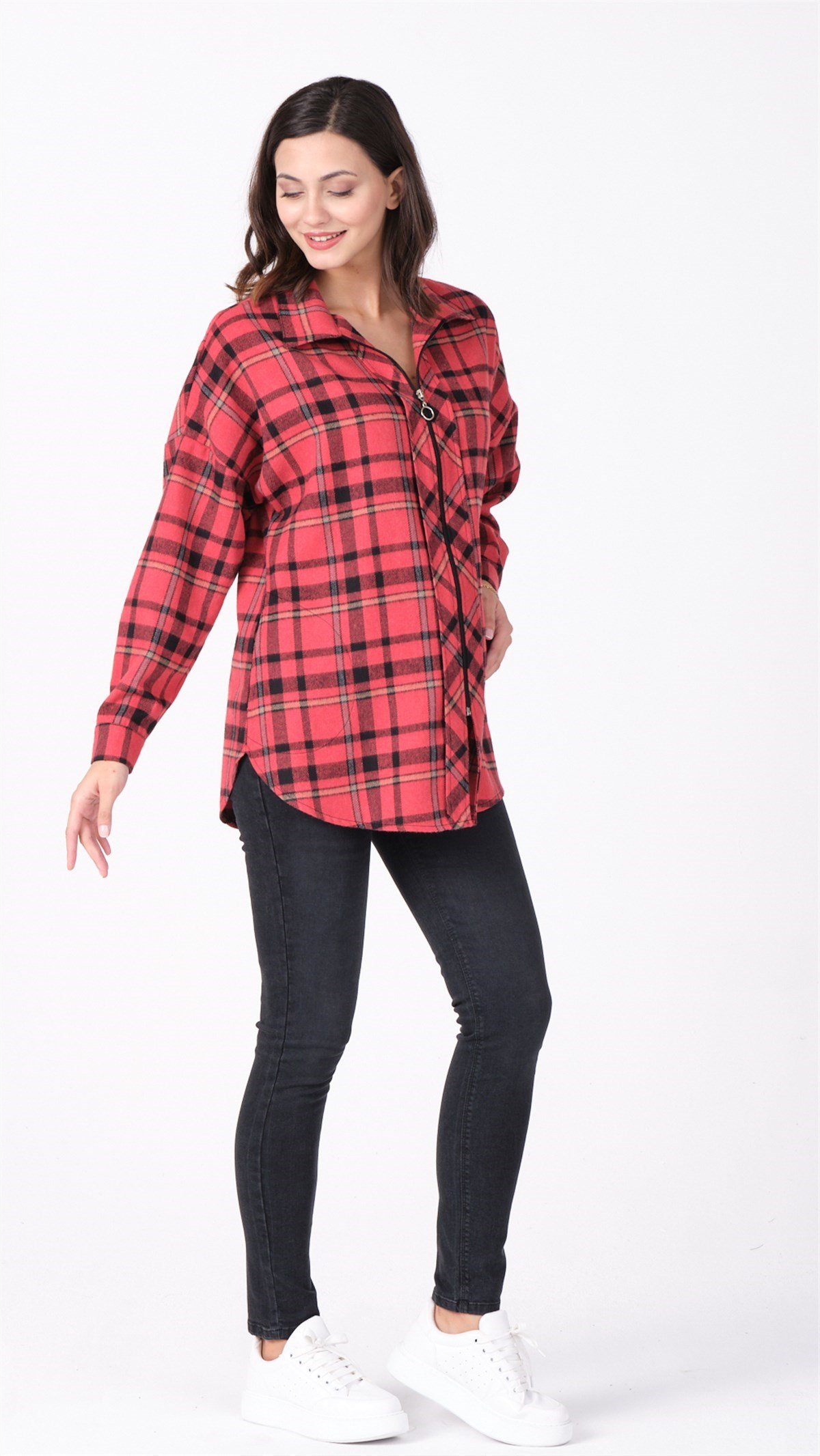 Busa Hamile Oduncu Ekose Gömlek Kırmızı
