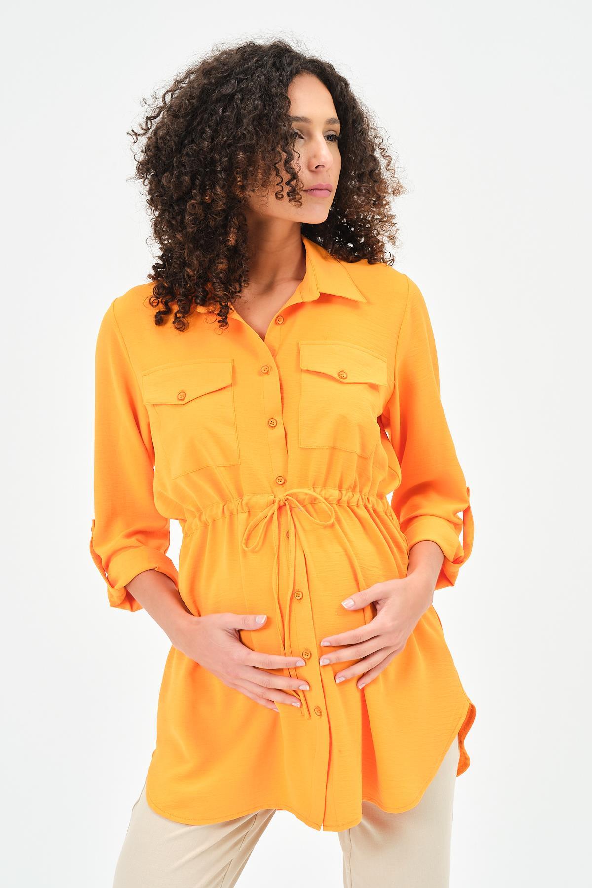 Busa Hamile Önden Cepli Bel Bağcıklı Gömlek Mango