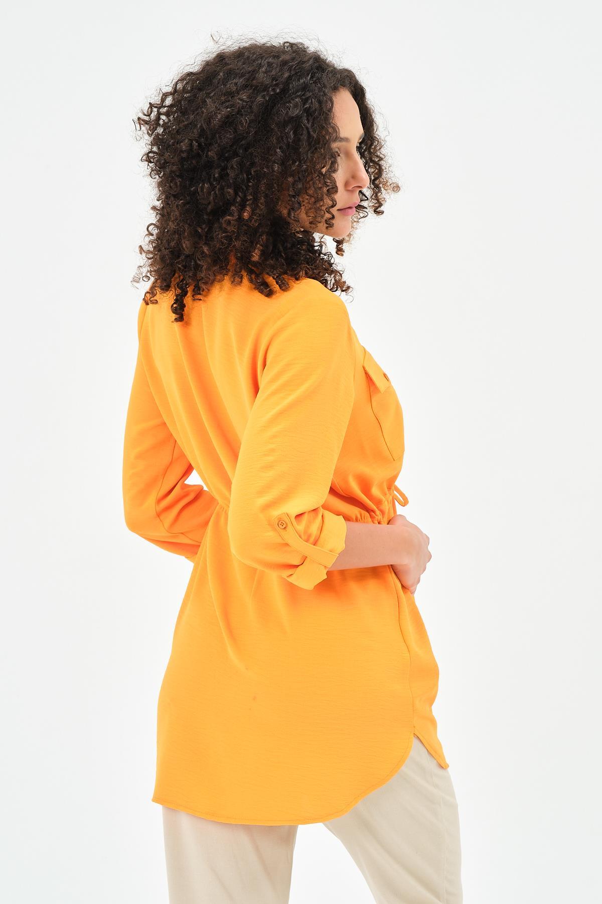 Busa Hamile Önden Cepli Bel Bağcıklı Gömlek Mango