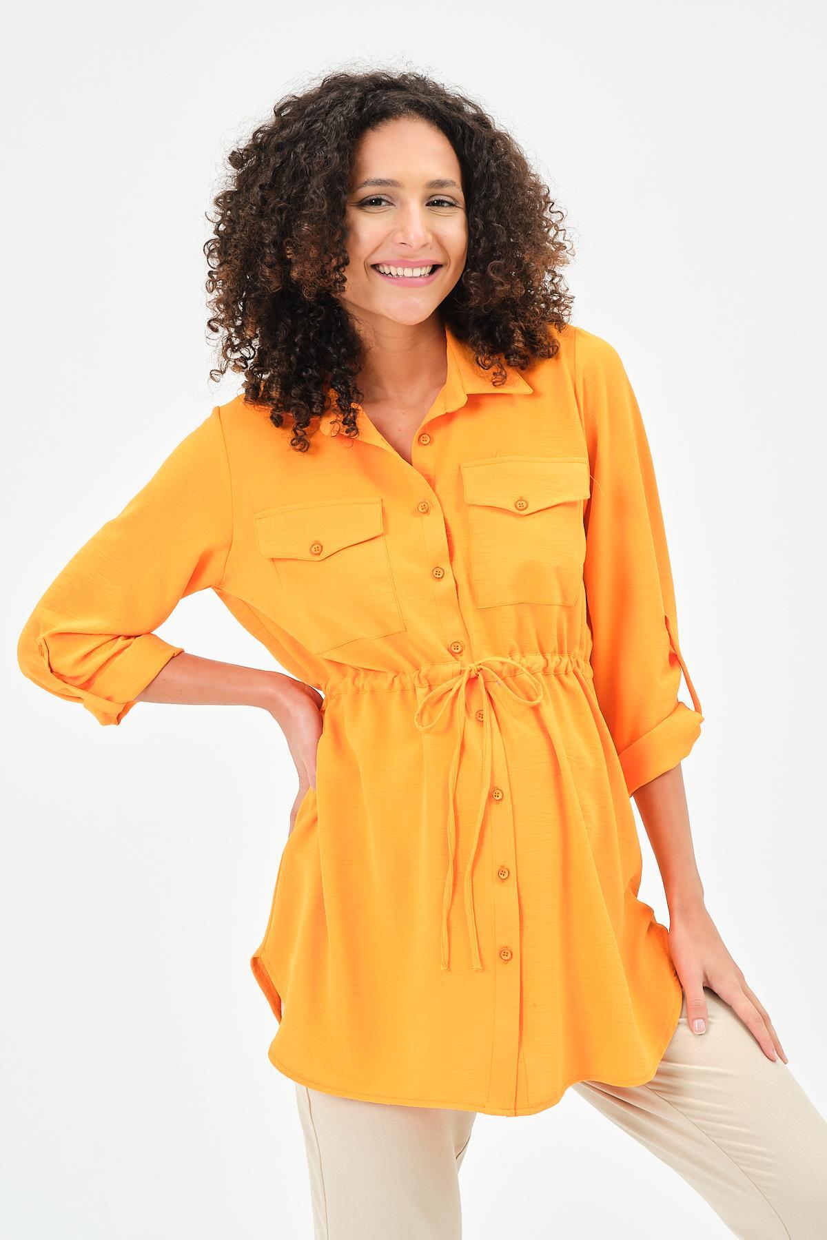 Busa Hamile Önden Cepli Bel Bağcıklı Gömlek Mango