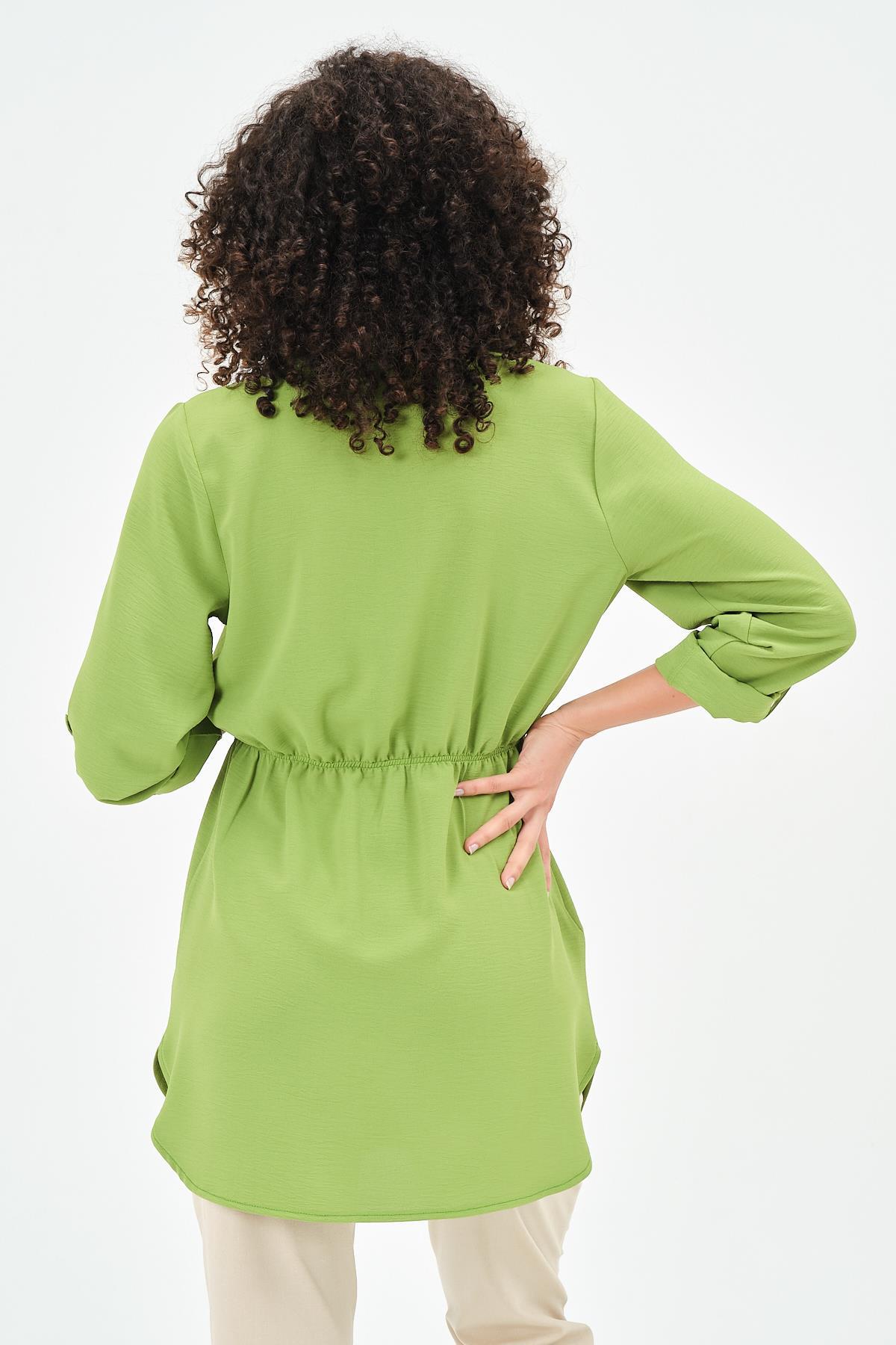 Busa Hamile Önden Cepli Bel Bağcıklı Gömlek Yeşil