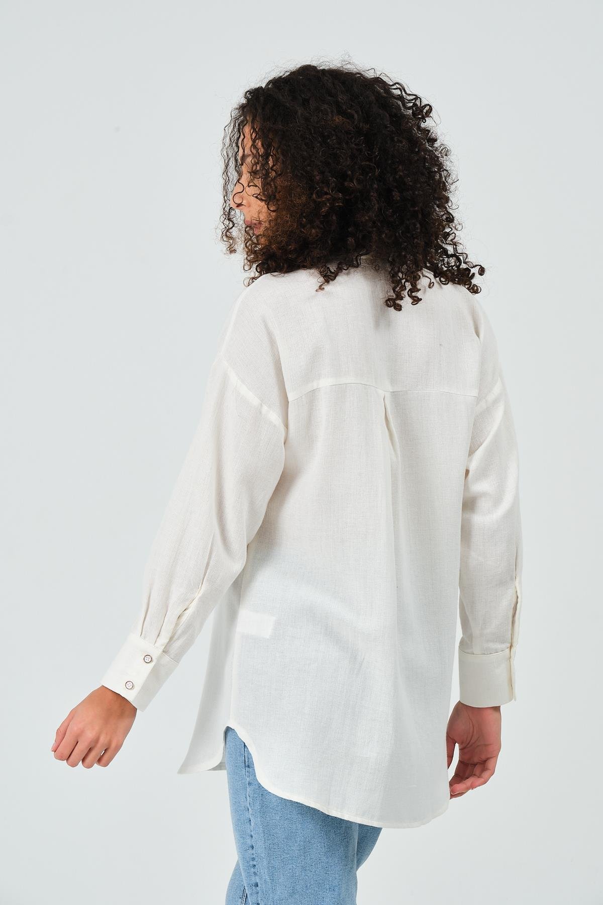 Busa Hamile Önden Cepli Ketek Gömlek Krem