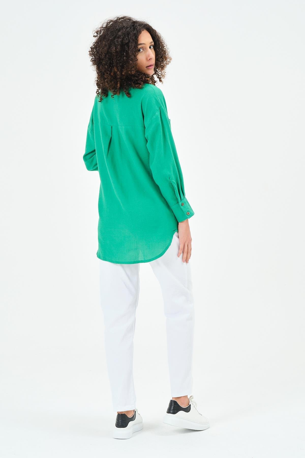 Busa Hamile Önden Cepli Ketek Gömlek Yeşil