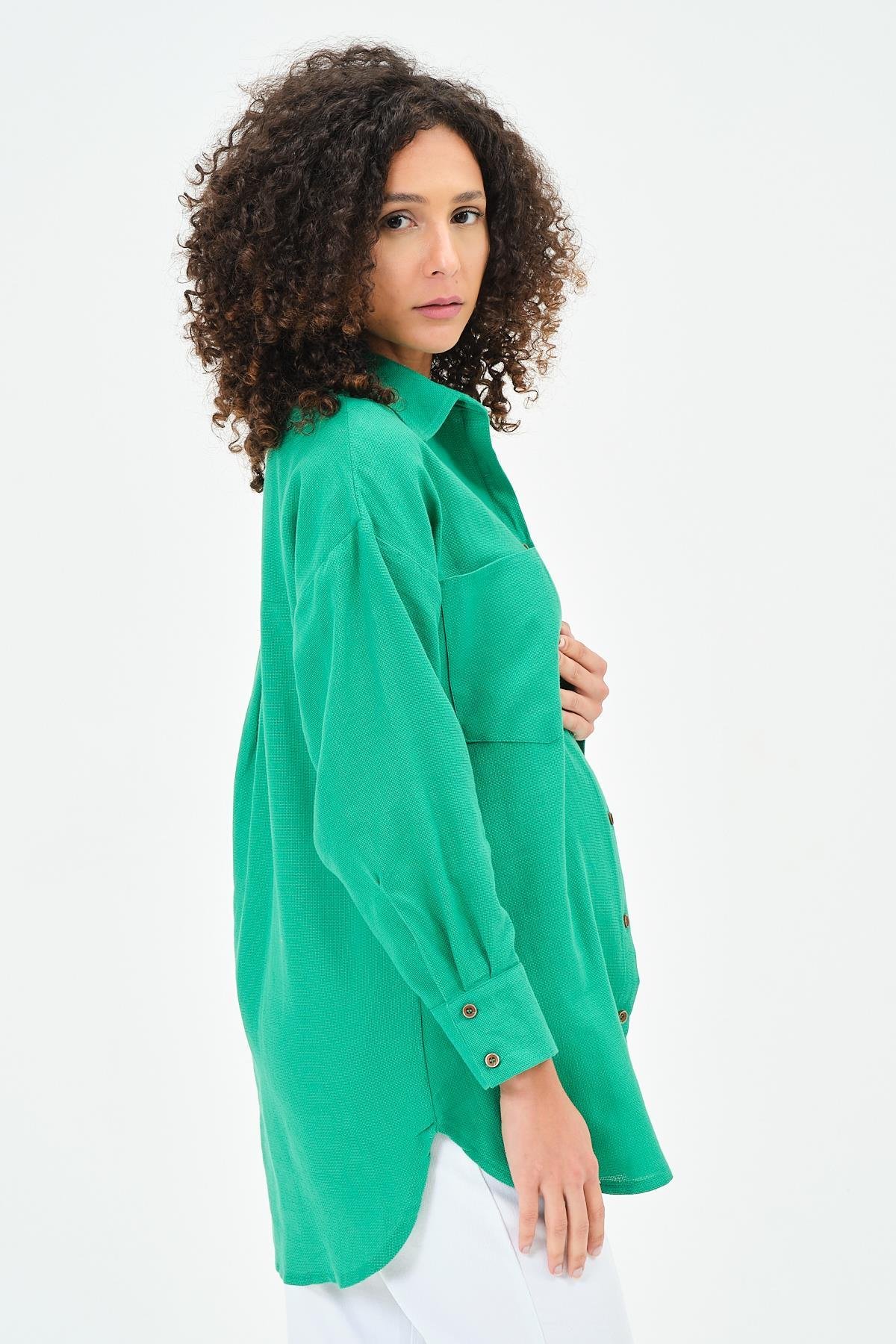 Busa Hamile Önden Cepli Ketek Gömlek Yeşil