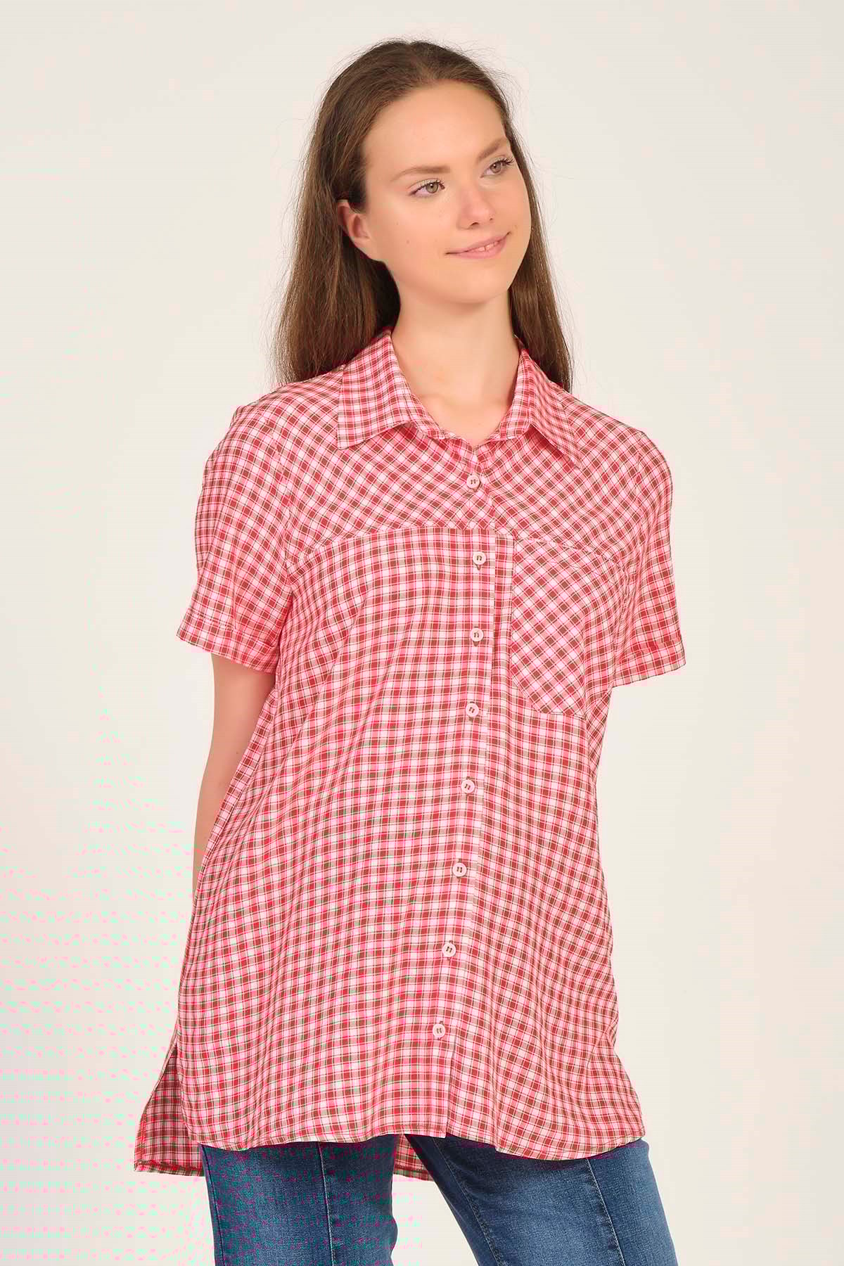 Busa Hamile Pötikare Kısa Kollu Gömlek Kırmızı